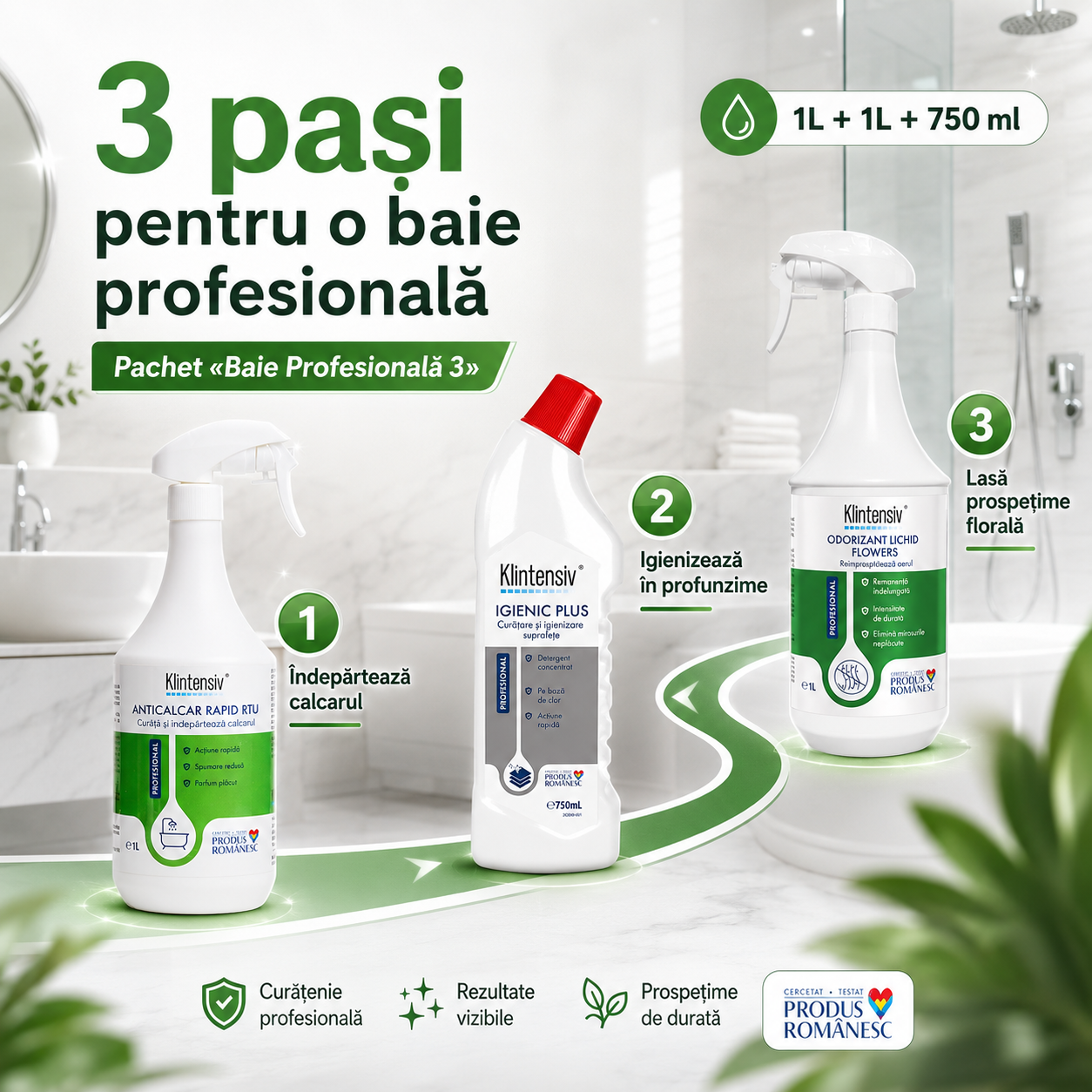 Pachet Baie Profesionala 3 Klintensiv Professional pentru calcar igienizare si parfum floral