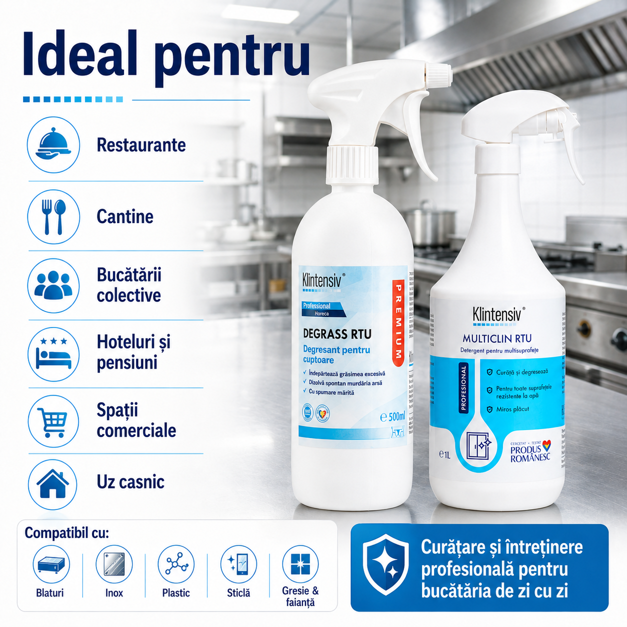 Pachet solutii curatenie zilnica bucatarie Klintensiv DEGRASS Pro MultiClin RTU