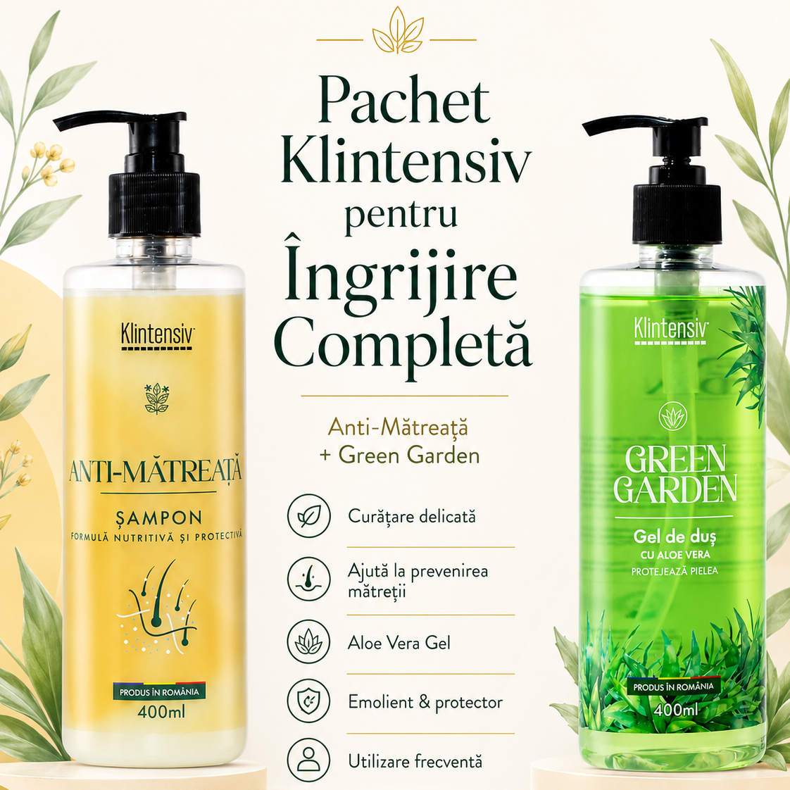 Set Klintensiv sampon Anti-Matreata 400 ml si gel de dus Green Garden 400 ml