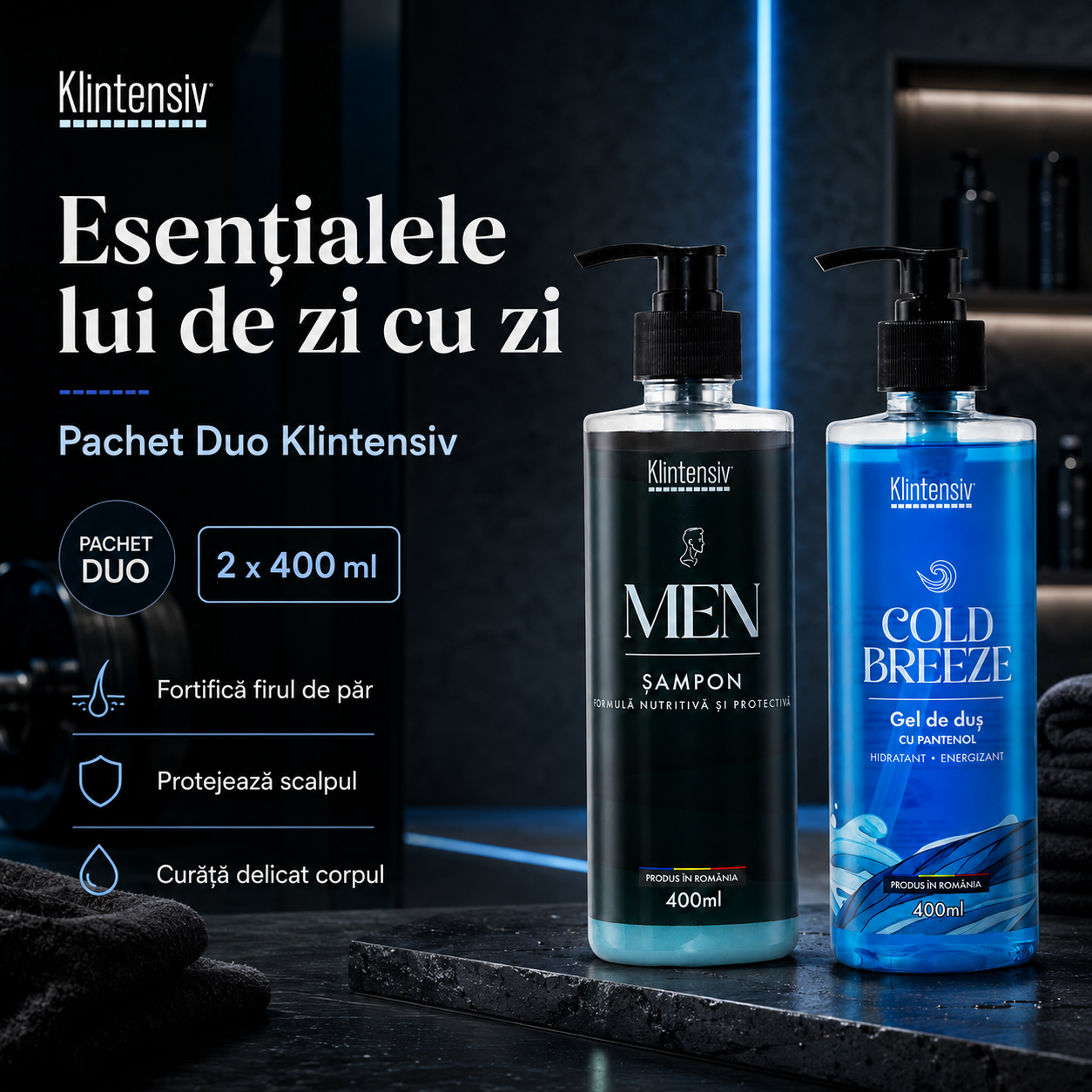Set Klintensiv sampon pentru barbati 400 ml si gel de dus Cold Breeze 400 ml