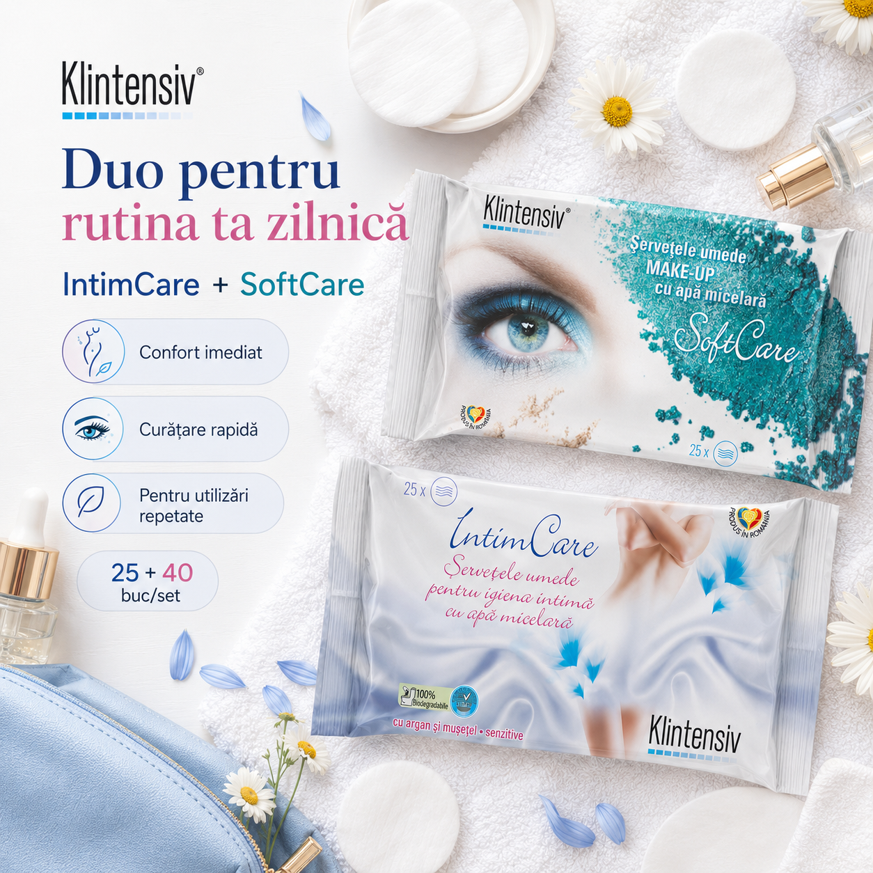Set Klintensiv IntimCare 40 buc si servetele demachiante 25 buc