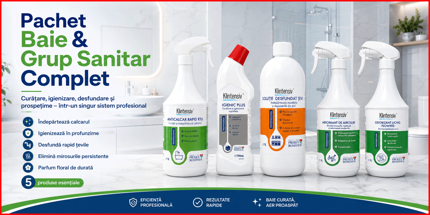 Pachet Baie si Grup Sanitar Complet Klintensiv Professional cu anticalcar Igienic Plus desfundat tevi si odorizante