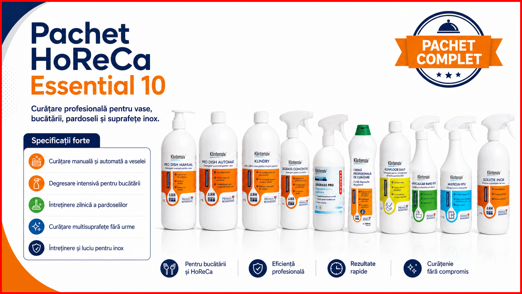 Pachet HoReCa Essential 10 Klintensiv Professional pentru spalare degresare pardoseli suprafete si inox