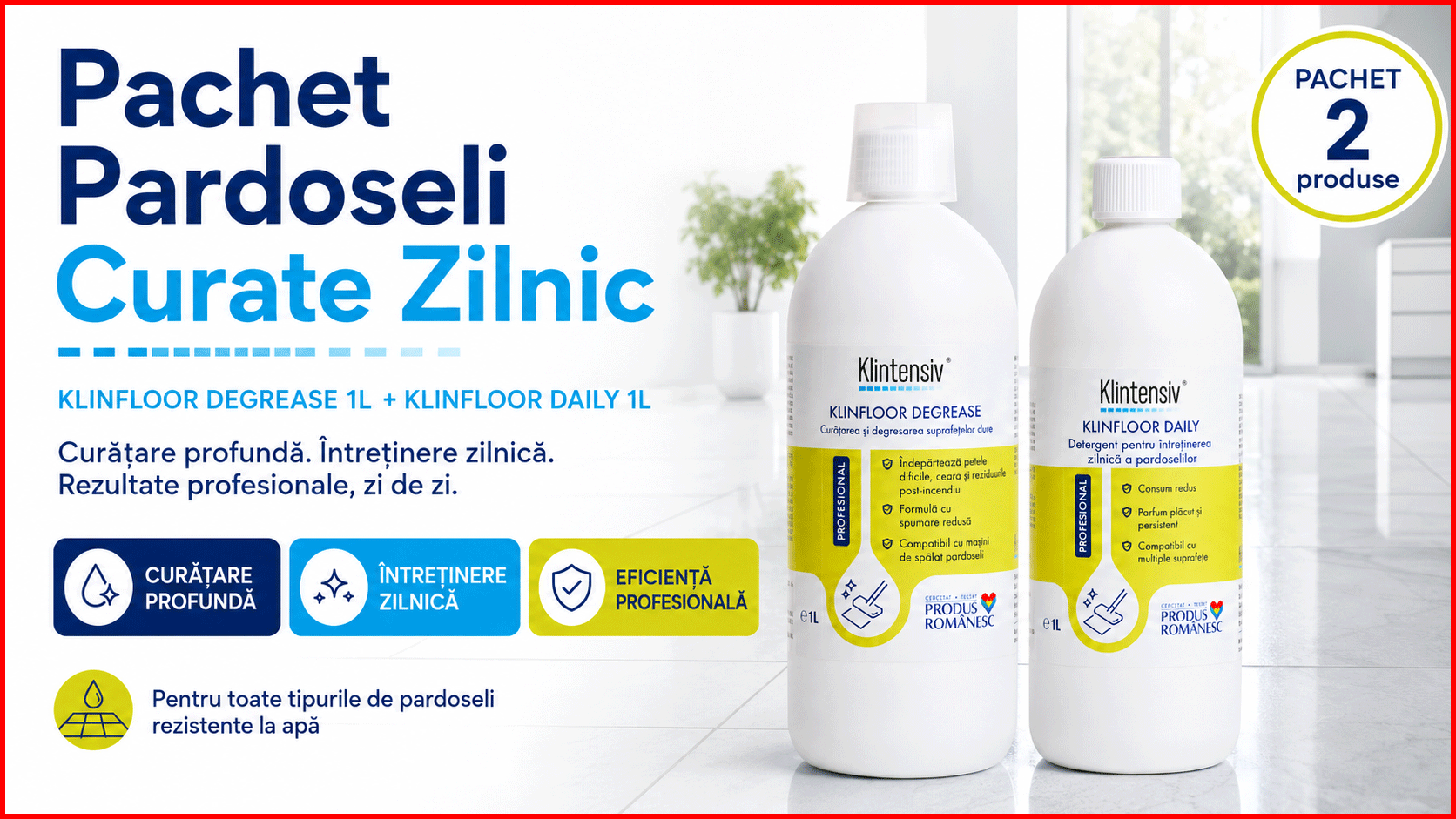 Pachet Pardoseli Curate Zilnic Klintensiv KLINFLOOR DEGREASE si KLINFLOOR DAILY