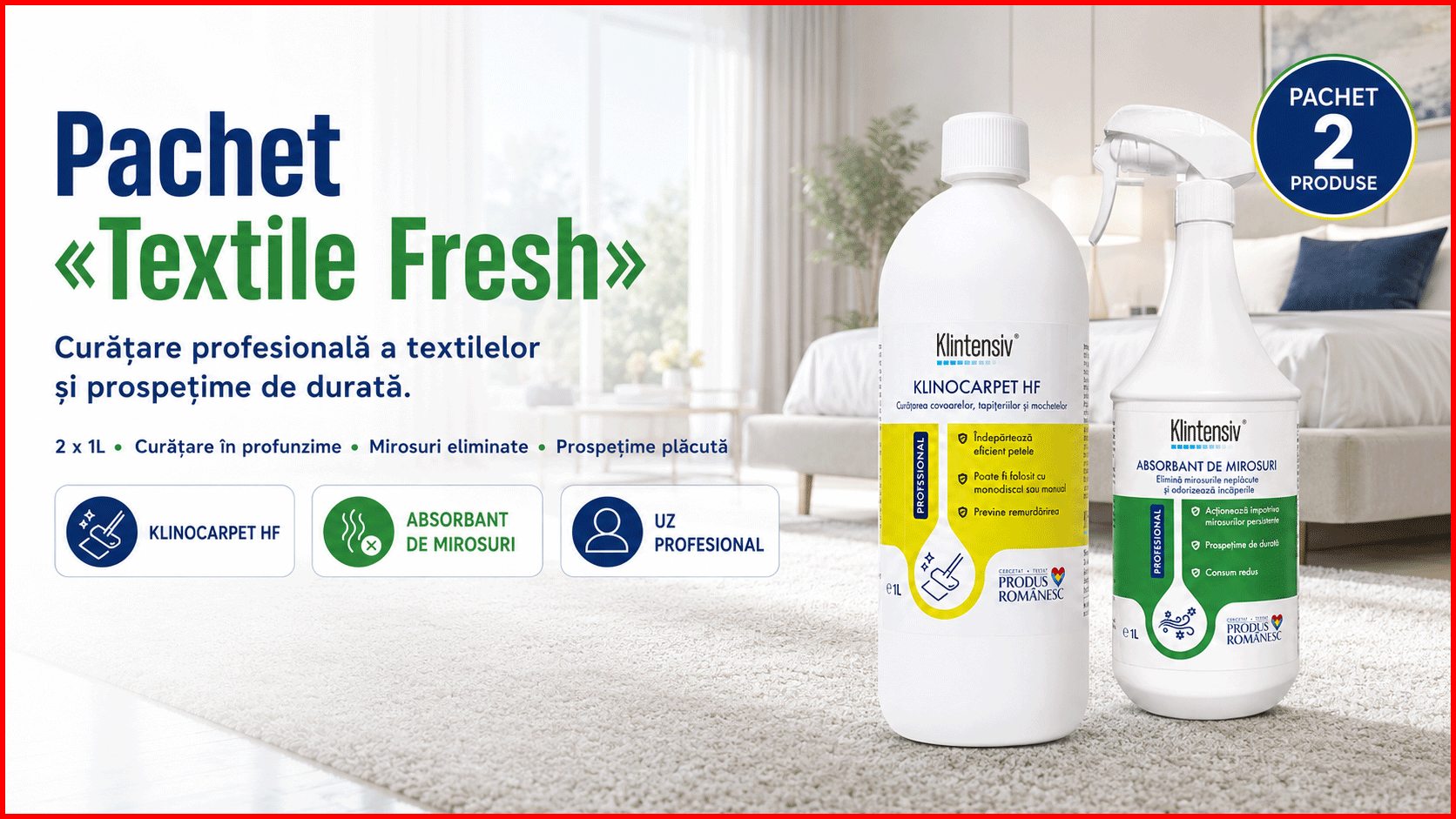 Pachet Textile Fresh Klintensiv Professional pentru covoare tapiterii si eliminarea mirosurilor