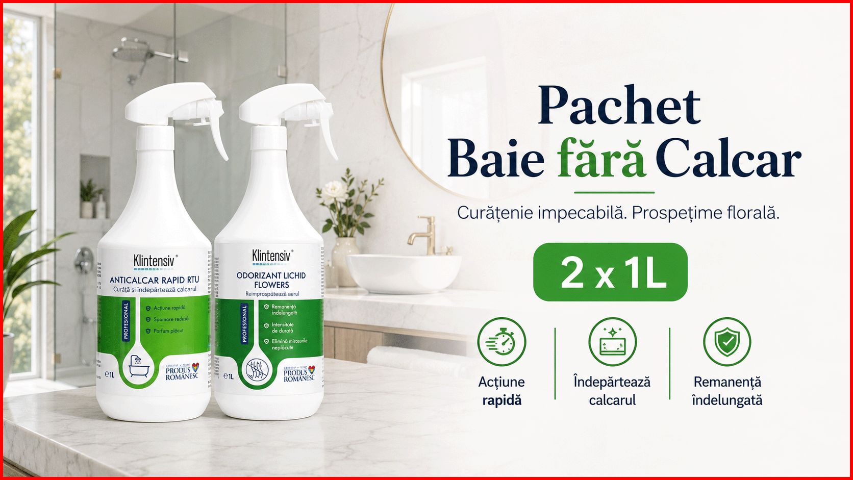 Pachet Baie fara Calcar Klintensiv Professional cu Anticalcar Rapid RTU si Odorizant Flowers