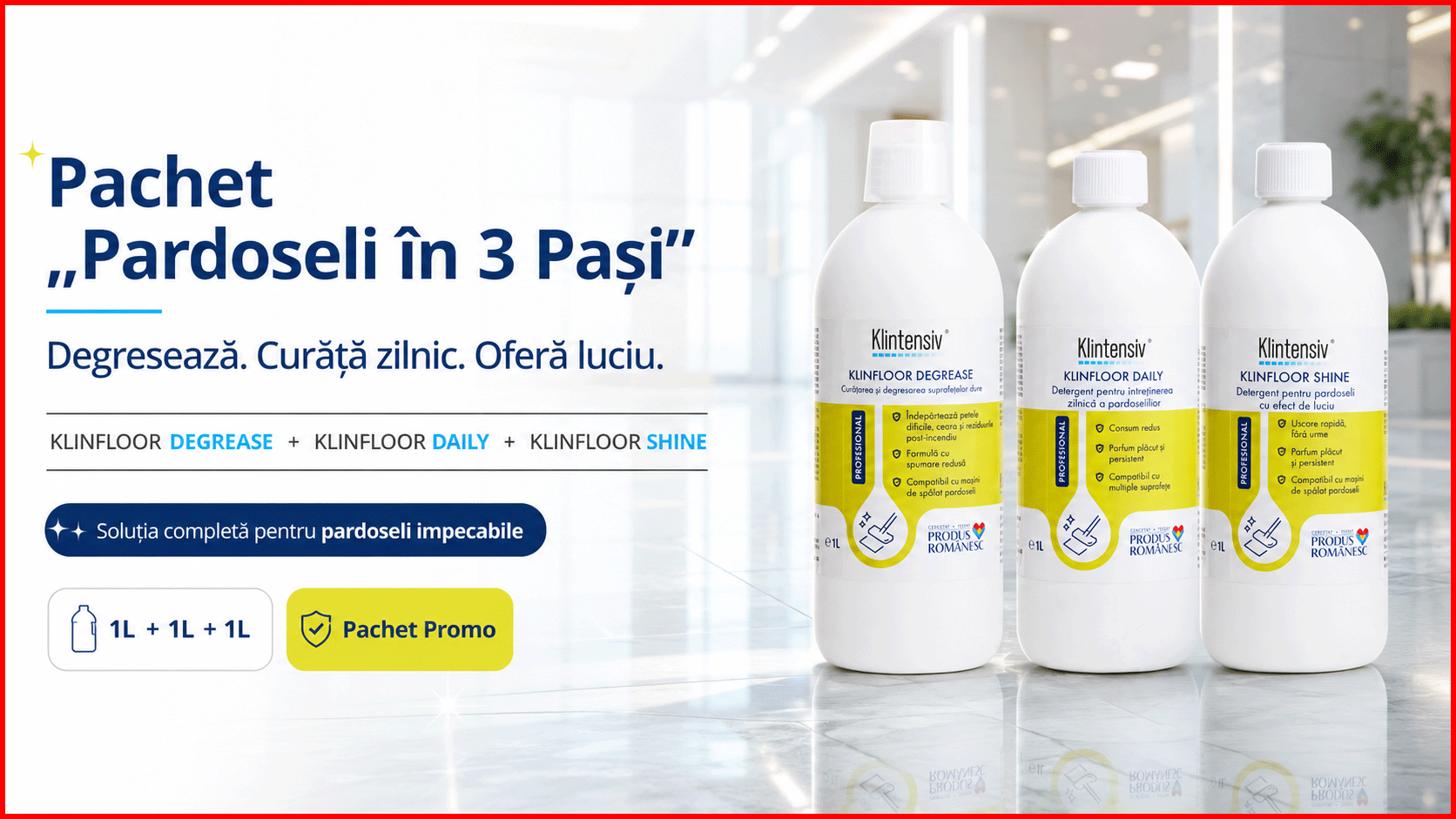 Pachet Pardoseli in 3 Pasi Klintensiv Professional KLINFLOOR DEGREASE DAILY SHINE