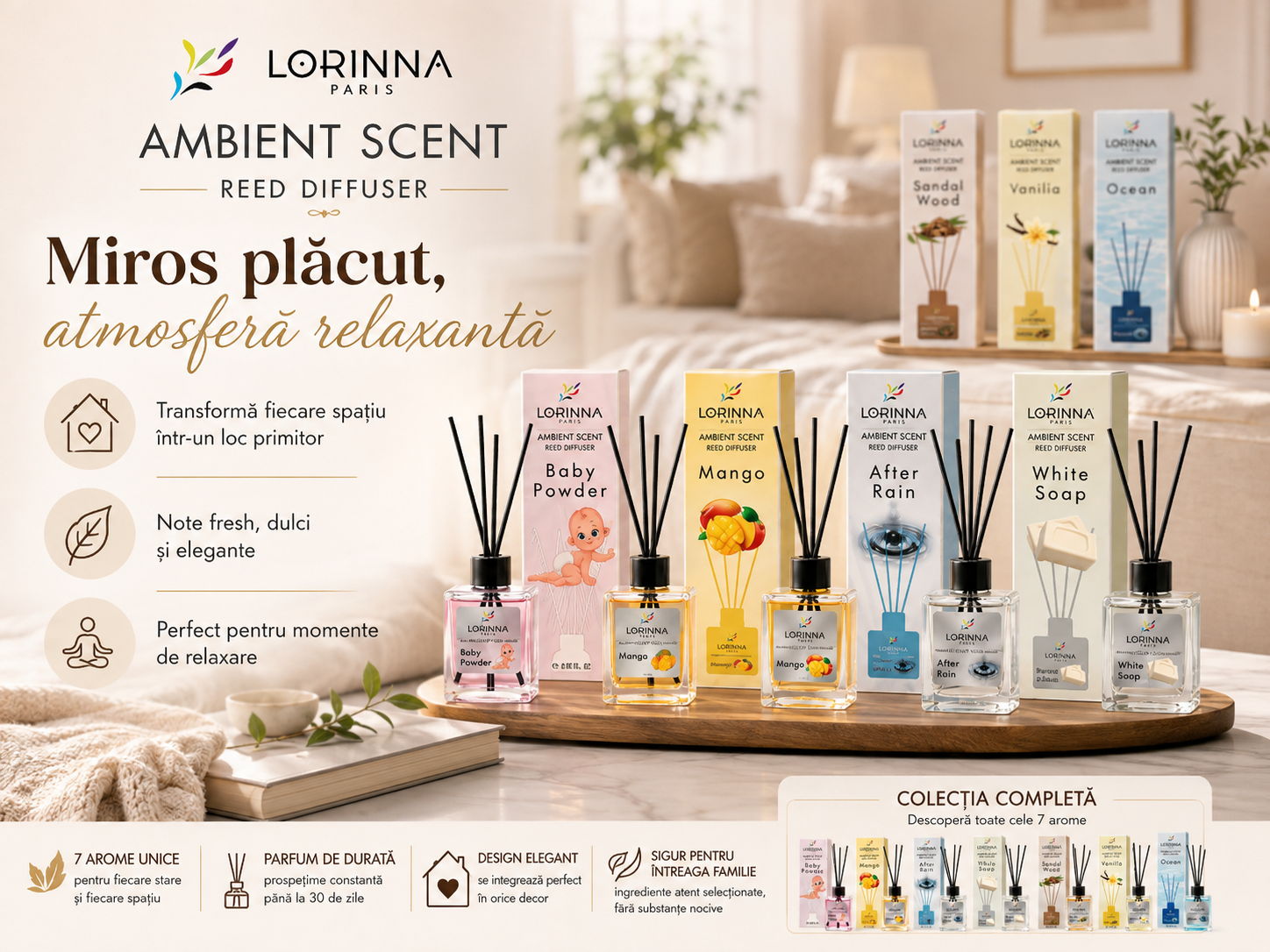 Lorinna Paris reed diffuser miros placut si atmosfera relaxanta