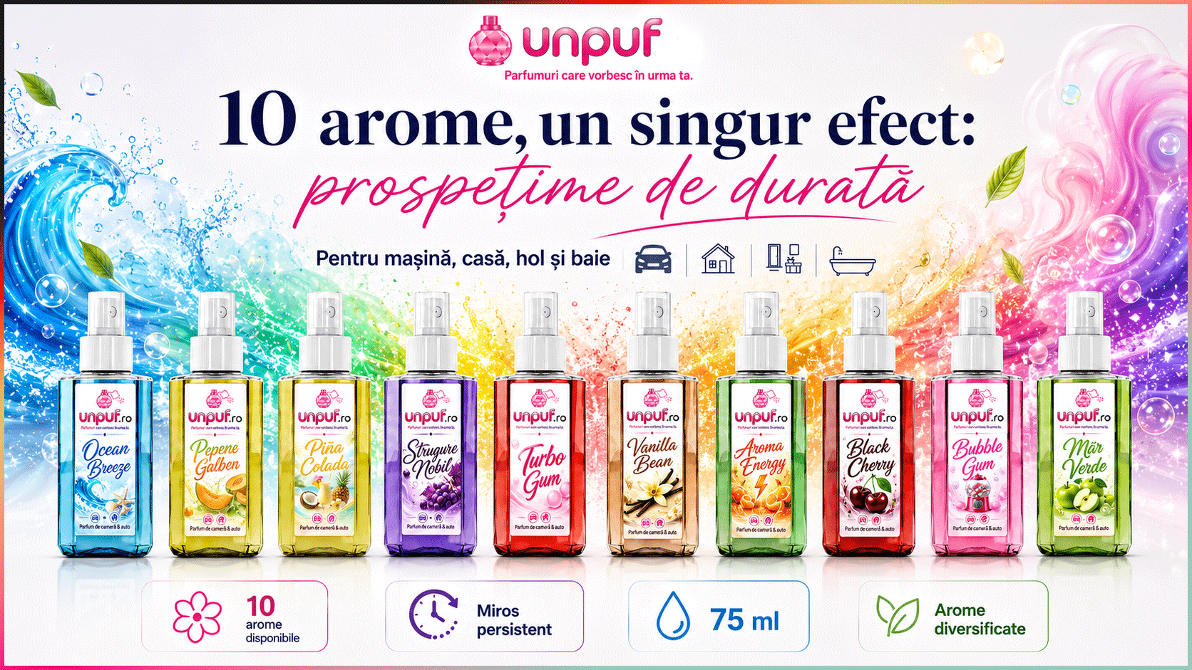 Odorizant auto si camera unpuf - arome diverse pentru masina casa baie si hol