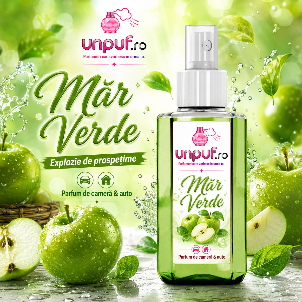 Parfum auto si camera Unpuf Mar Verde - odorizant cu pulverizare fina si miros persistent