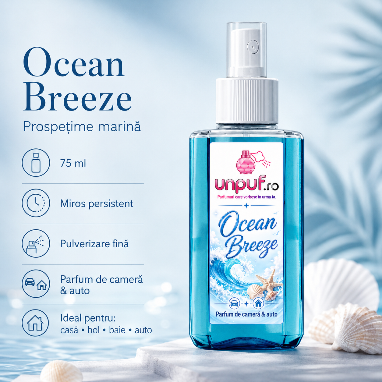Odorizant auto si camera Unpuf Ocean Breeze 75 ml - parfum persistent