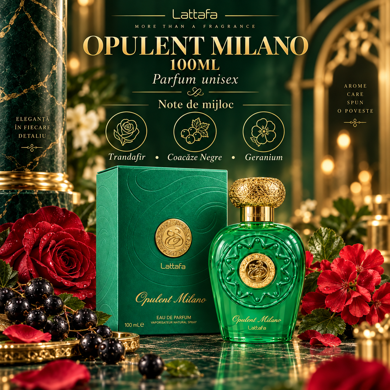Opulent Milano note de varf bergamota piper roz si Timur
