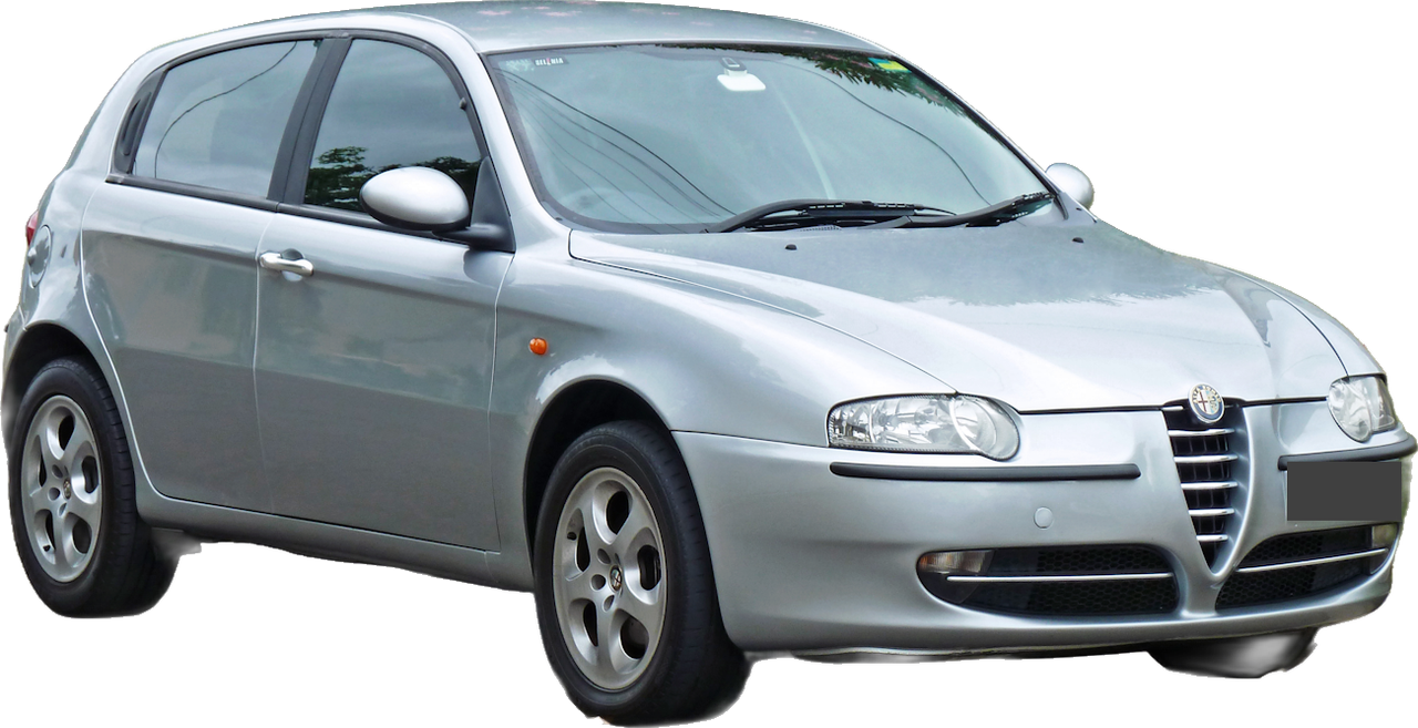 Set 5 covorase auto ALFA ROMEO 147 (937_) din 2006-2015, cu covoras tunel median, cauciuc, 4x Stickere auto cu ALFA ROMEO