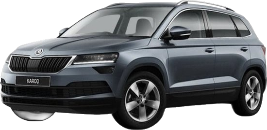 Set 5 covorase auto SKODA KAROQ (NU7, ND7) din 2009-2017, cu covoras tunel median, cauciuc, 4x Stickere auto cu SKODA