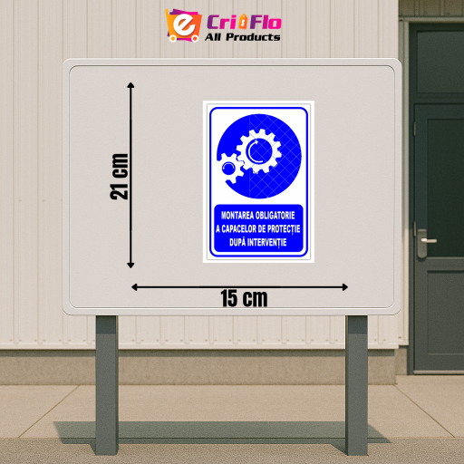Indicator Montarea obligatorie a capacelor de protectie dupa interventie v1, Sticker autocolant, Cri-Flo, Dimensiune A5 21x15 cm