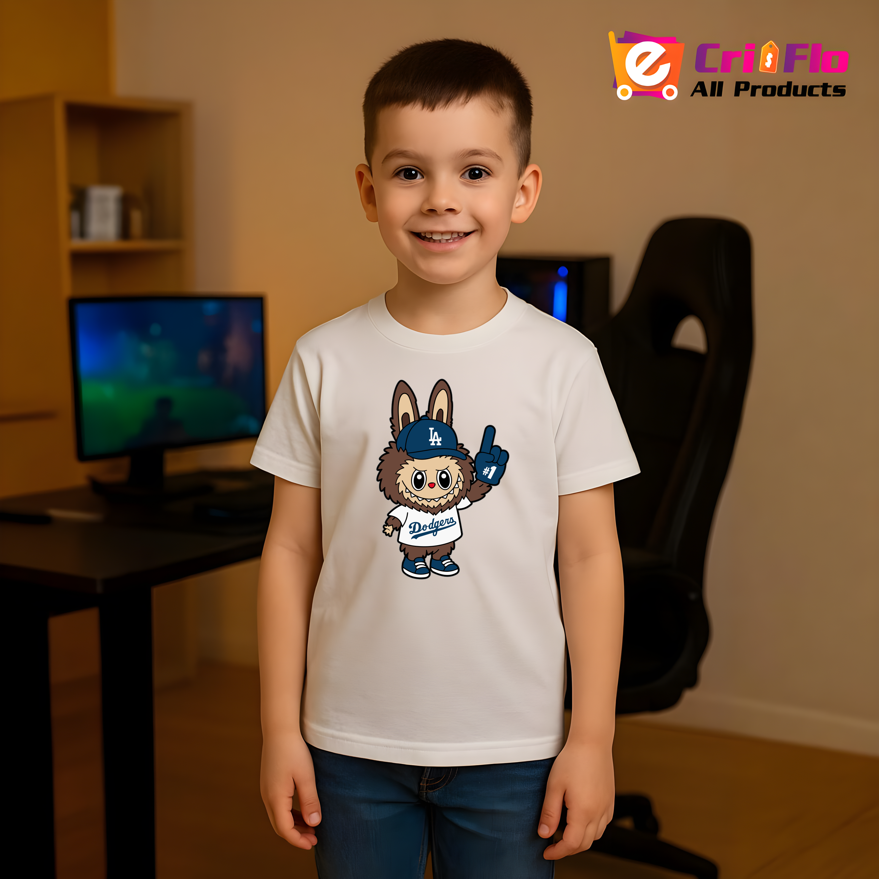 Tricou Labubu dodgers maro, Unisex Dama si Barbat | Copii