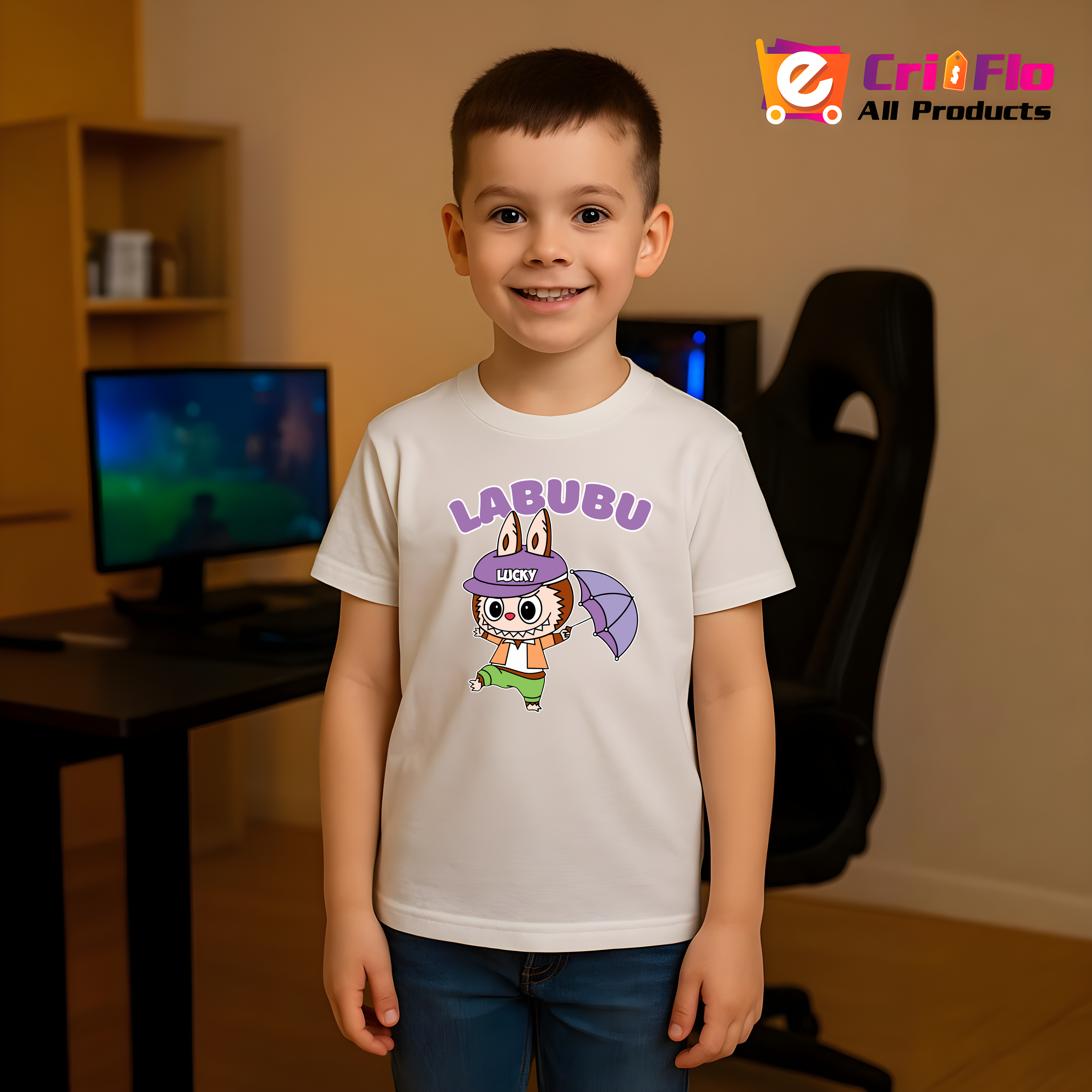 Tricou Labubu lucky umbrela, Unisex Dama si Barbat | Copii