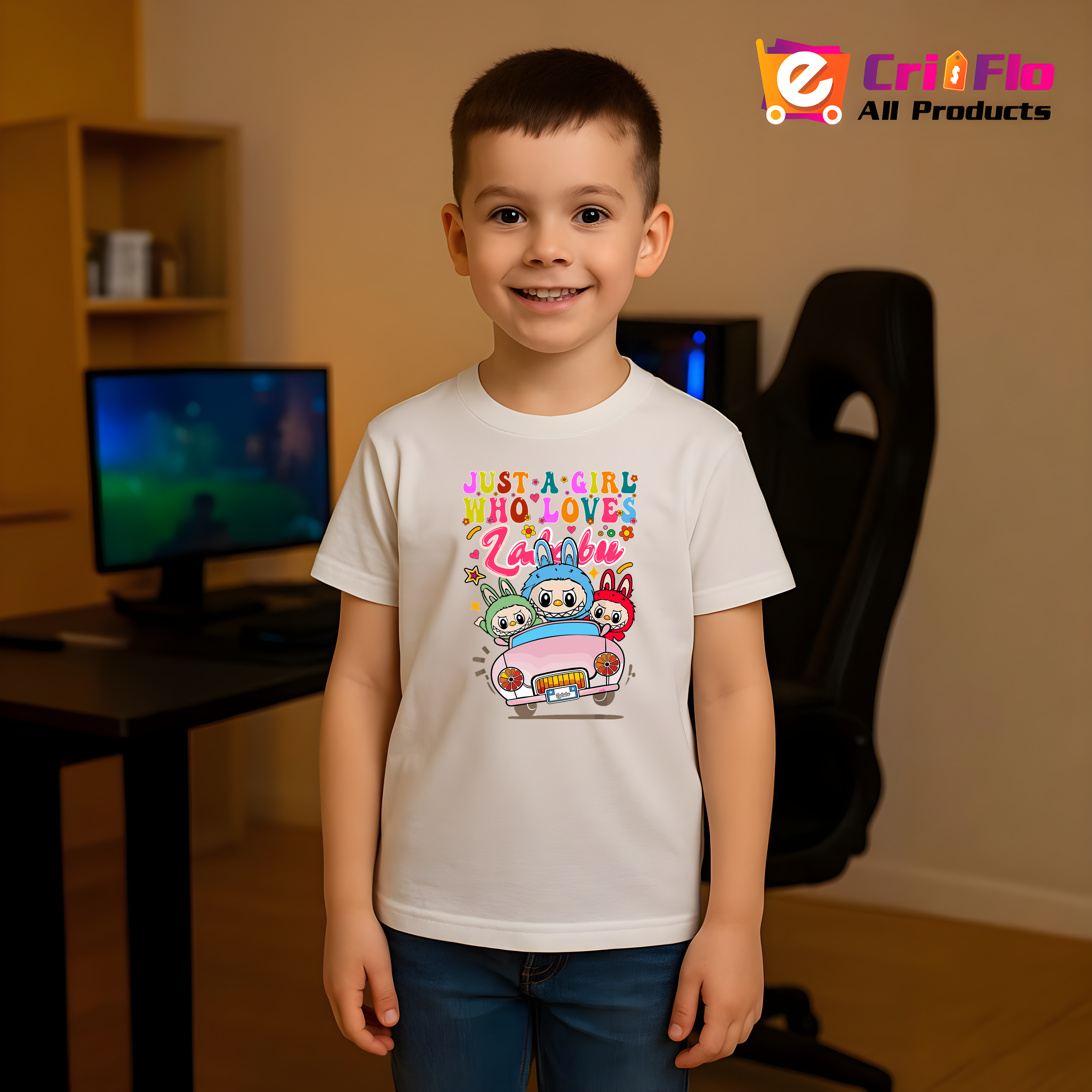 Tricou Labubu masina fete, Unisex Dama si Barbat | Copii