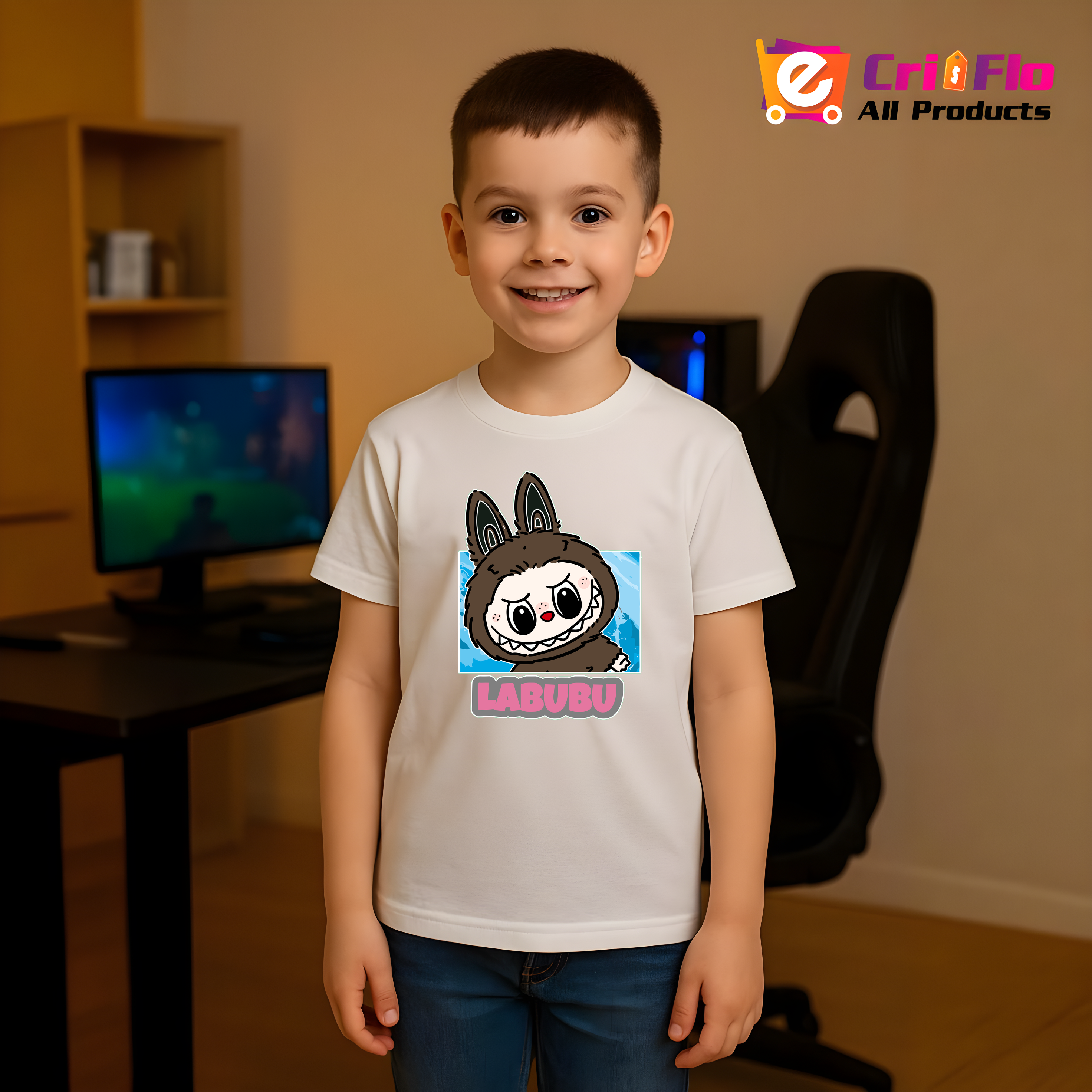Tricou Labubu negru clasic, Unisex Dama si Barbat | Copii