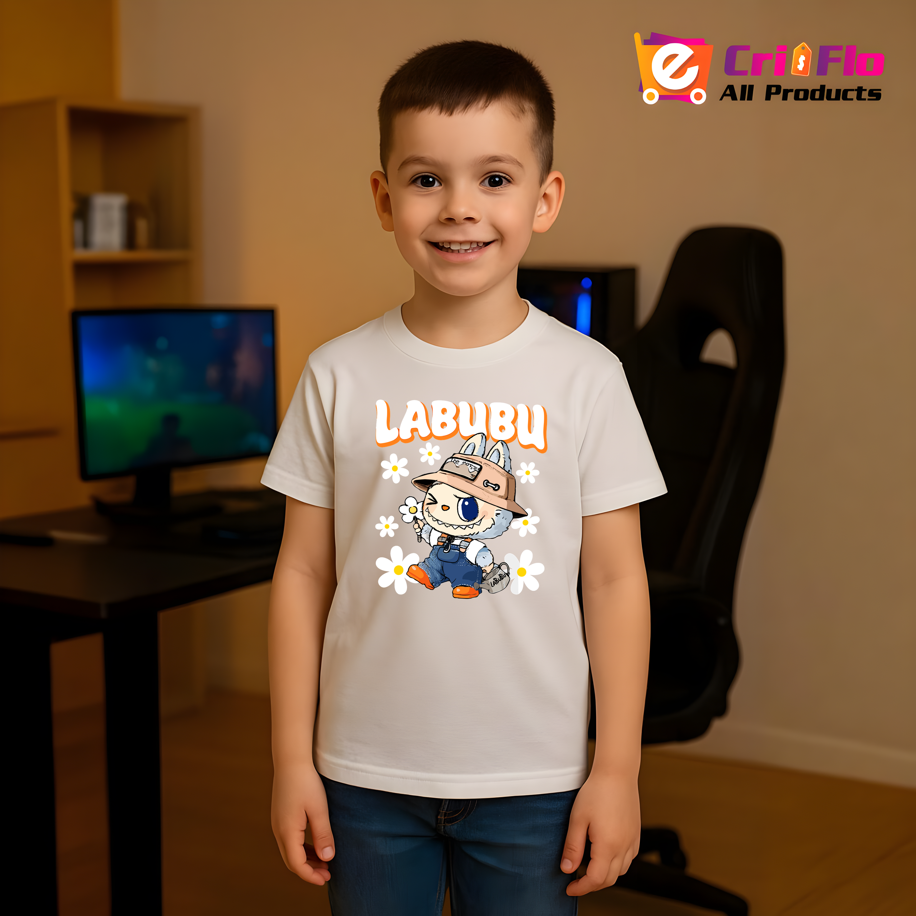 Tricou Labubu palarie tiger, Unisex Dama si Barbat | Copii