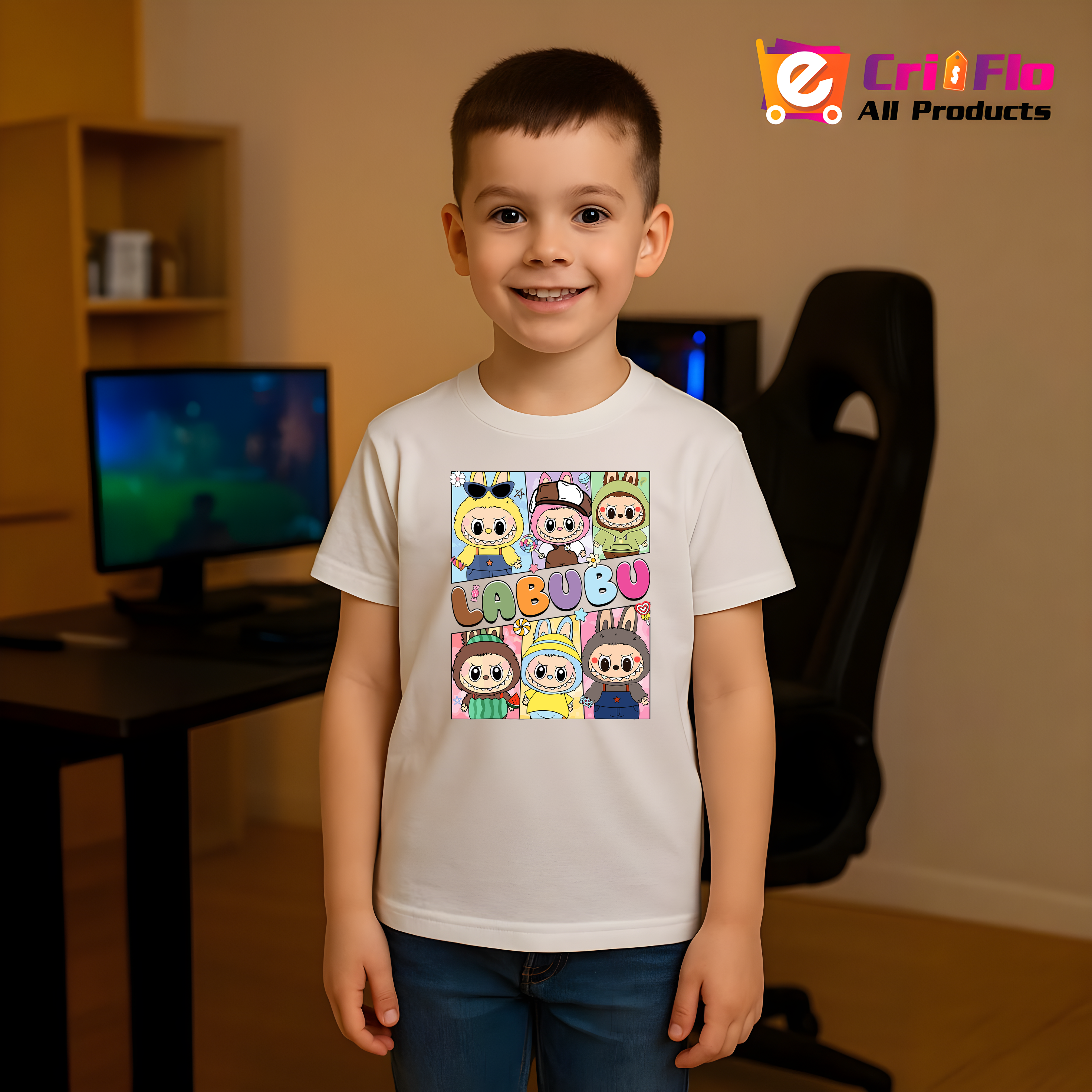 Tricou Labubu patrat culori, Unisex Dama si Barbat | Copii 