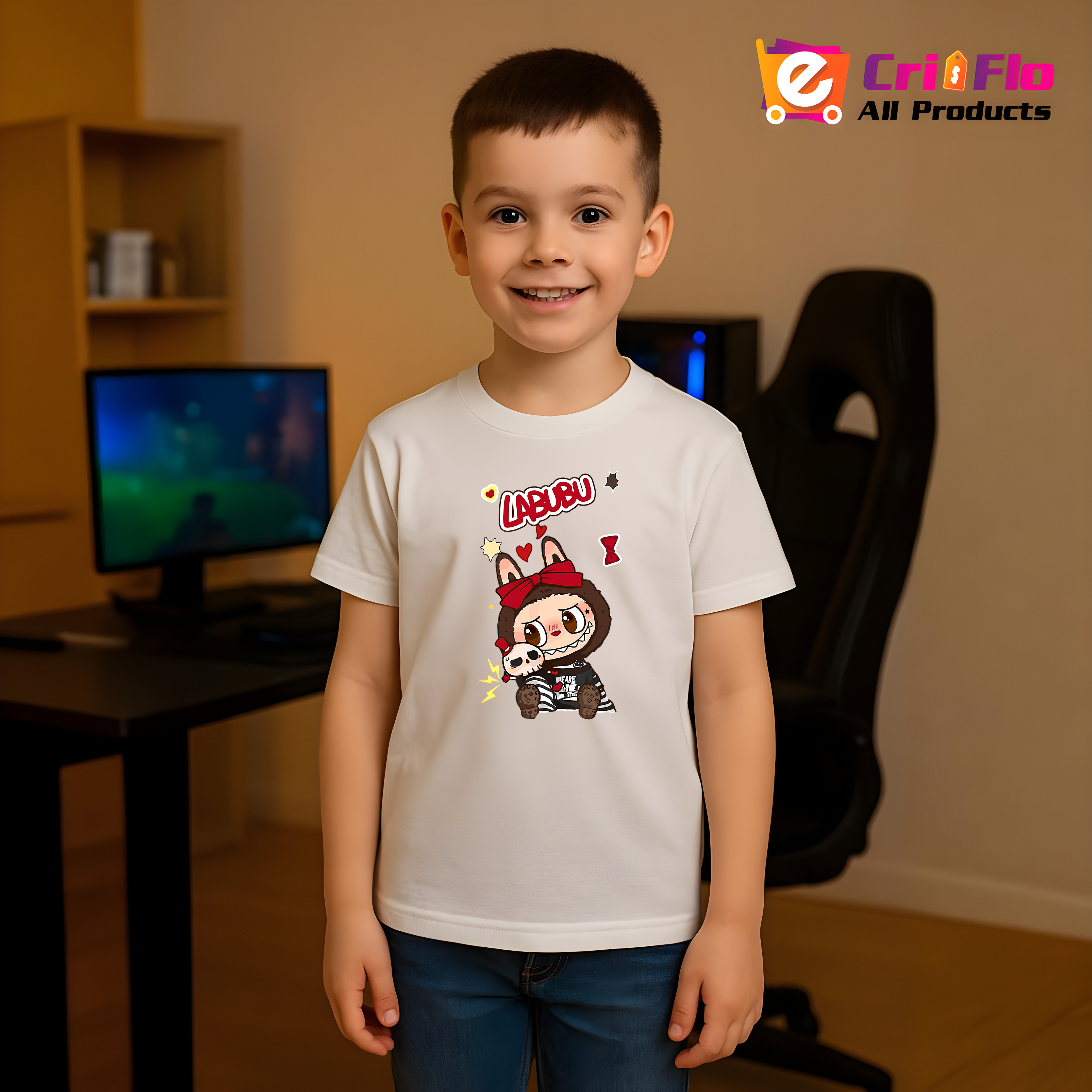 Tricou Labubu pupici rosii, Unisex Dama si Barbat | Copii