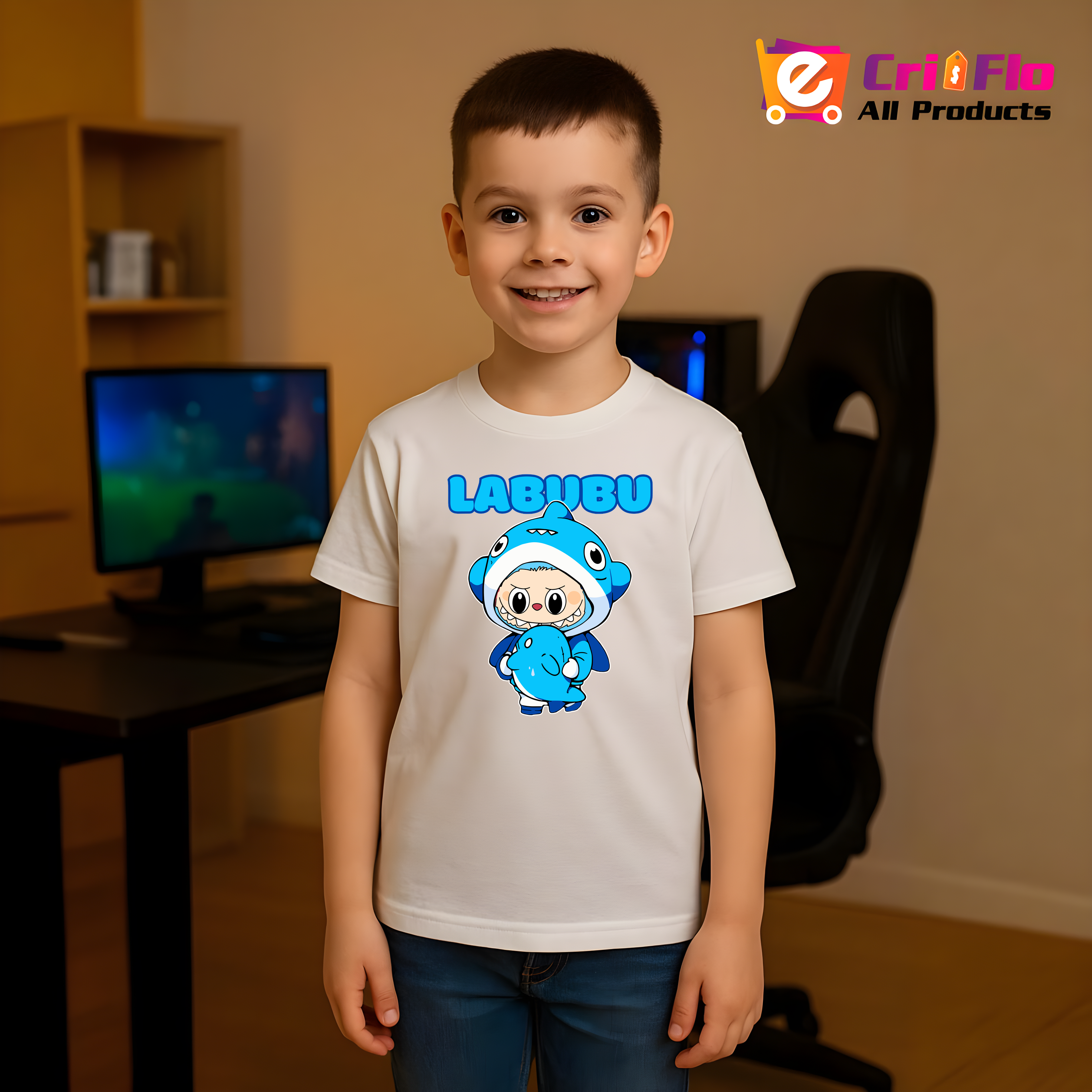 Tricou Labubu rechin, Unisex Dama si Barbat | Copii