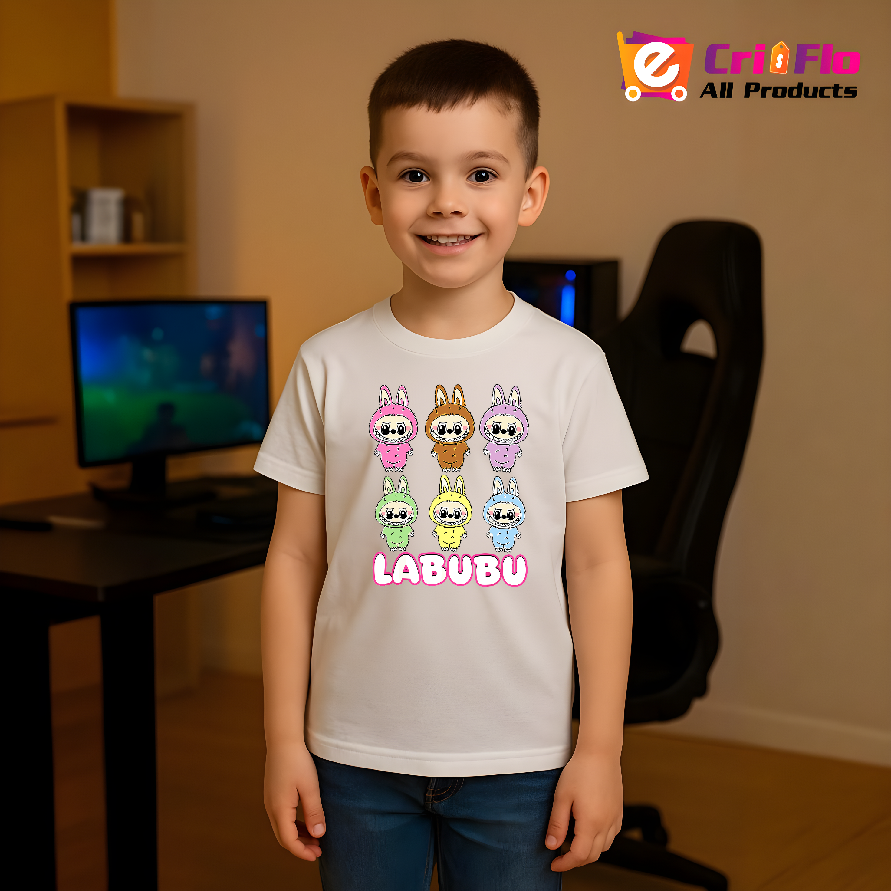 Tricou Labubu trio vertical, Unisex Dama si Barbat | Copii 