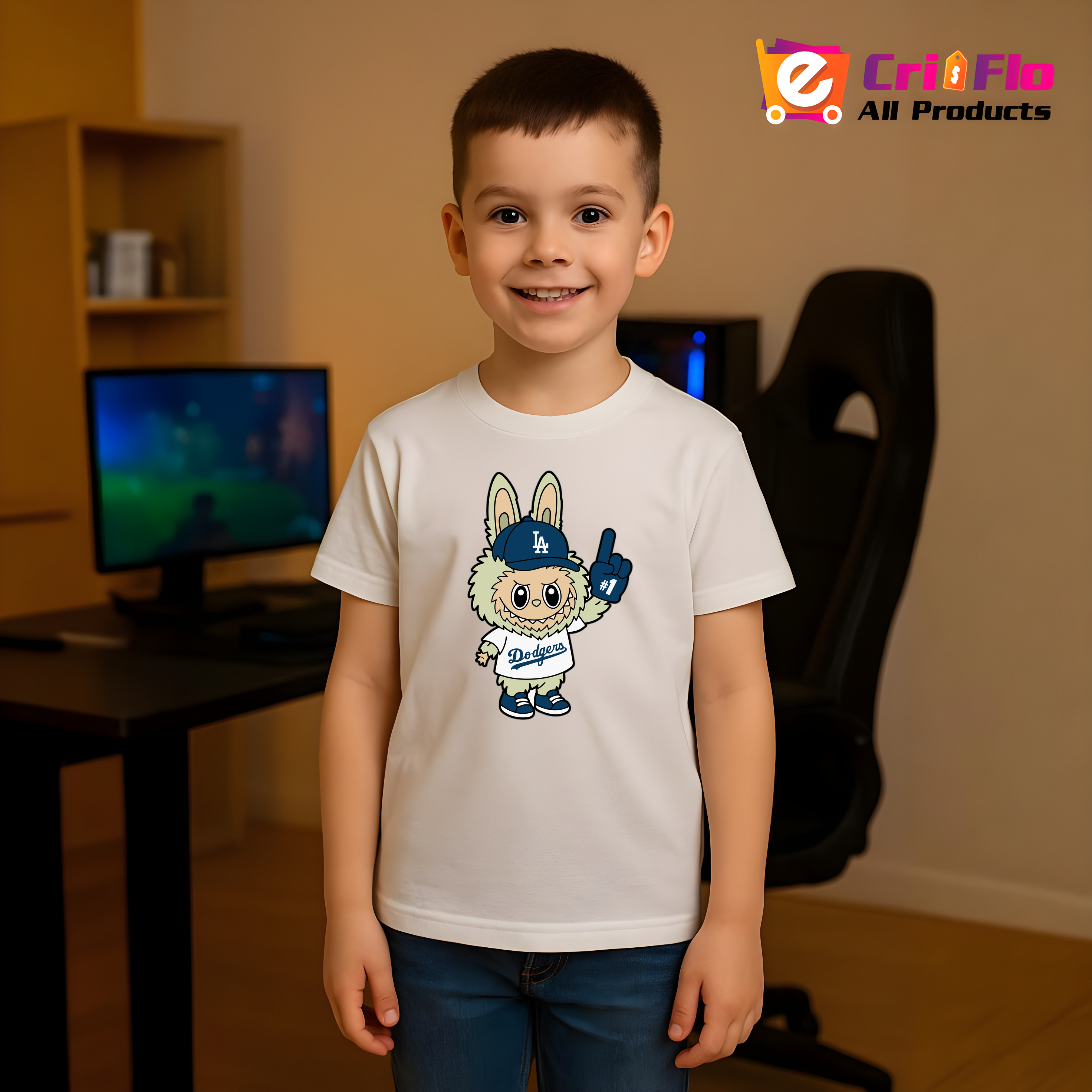 Tricou Labubu yankees albastru, Unisex Dama si Barbat | Copii 