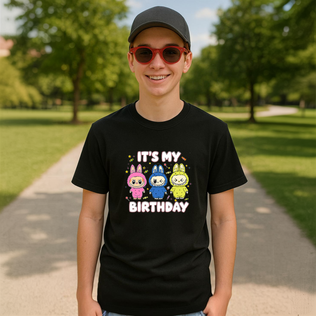 Tricou Labubu birthday trio, Unisex Dama si Barbat | Copii