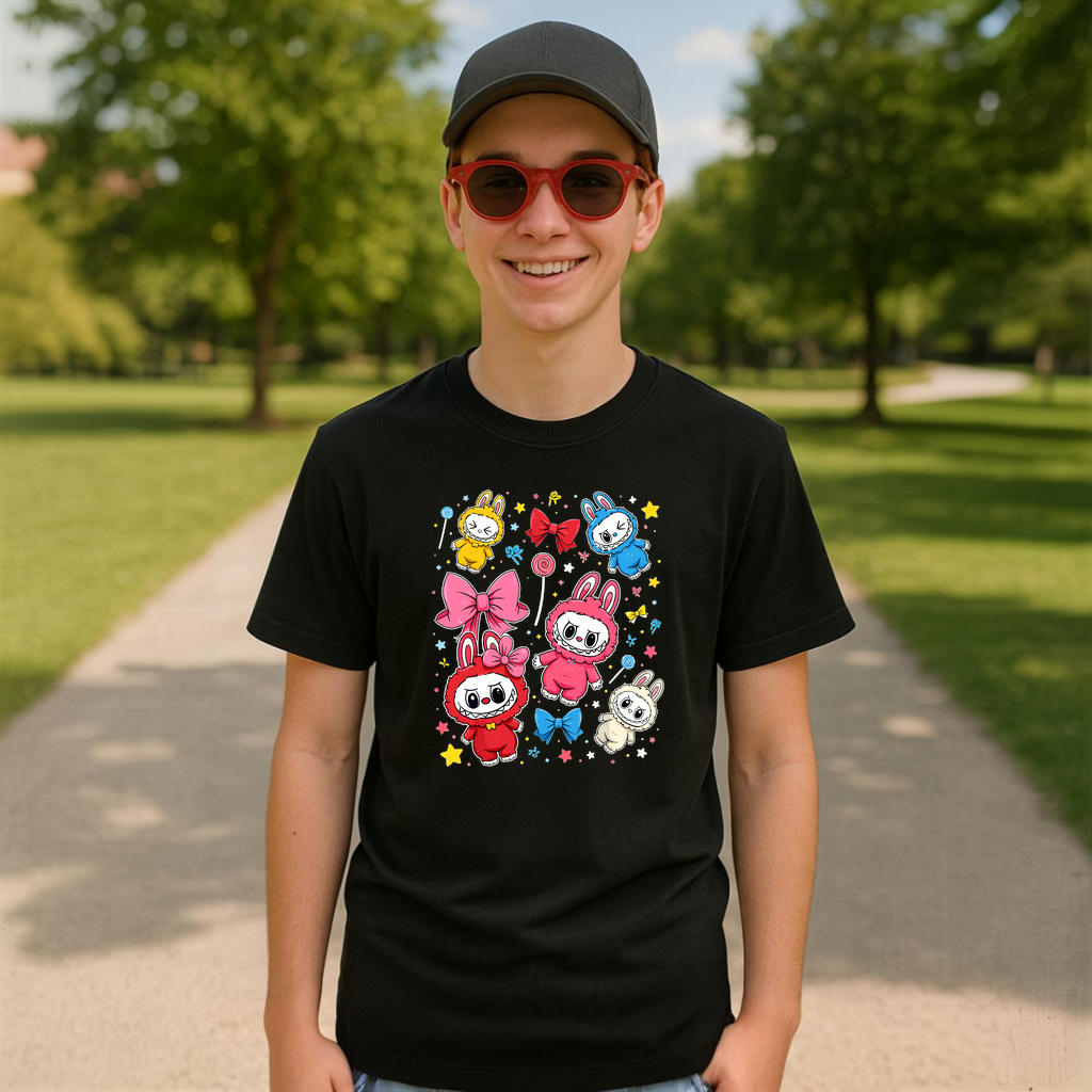 Tricou Labubu fete colorate, Unisex Dama si Barbat | Copii 