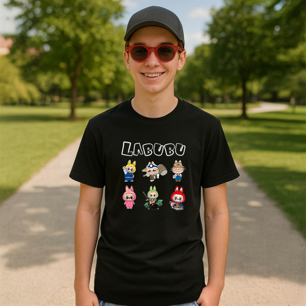 Tricou Labubu font alb, Unisex Dama si Barbat | Copii