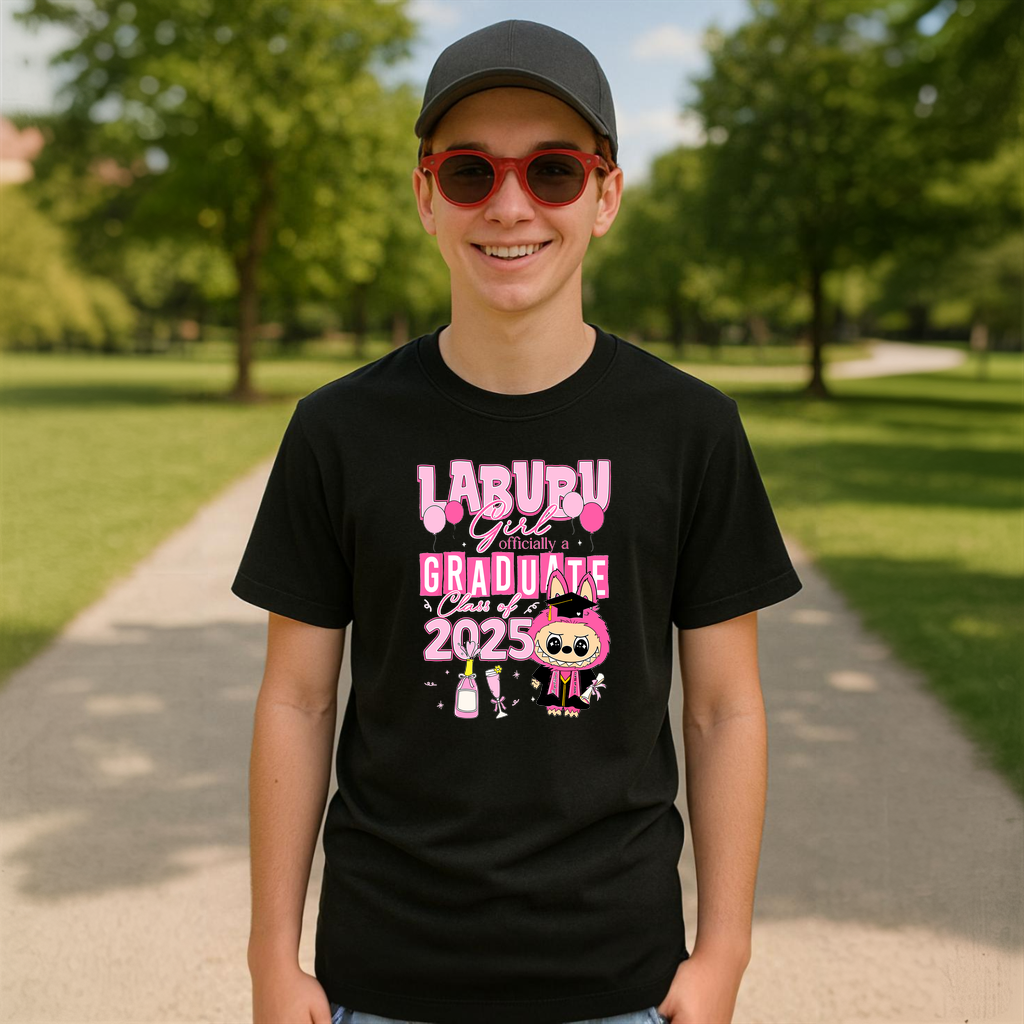 Tricou Labubu graduata roz 2025, Unisex Dama si Barbat | Copii