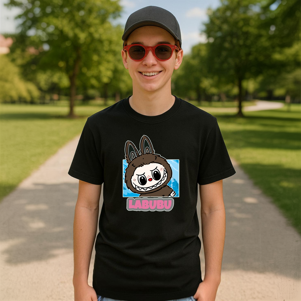 Tricou Labubu negru clasic, Unisex Dama si Barbat | Copii