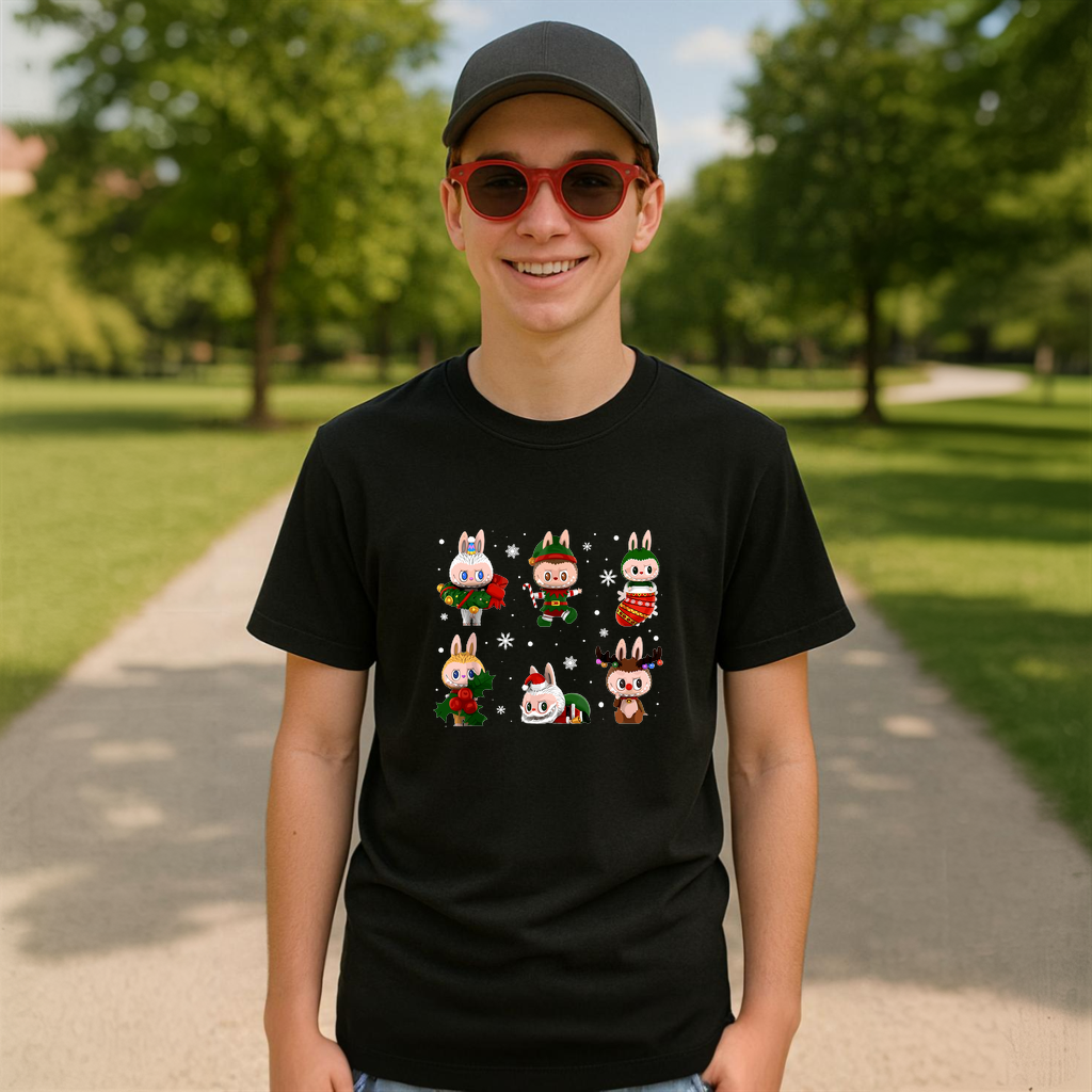 Tricou Labubu reni festivi, Unisex Dama si Barbat | Copii 