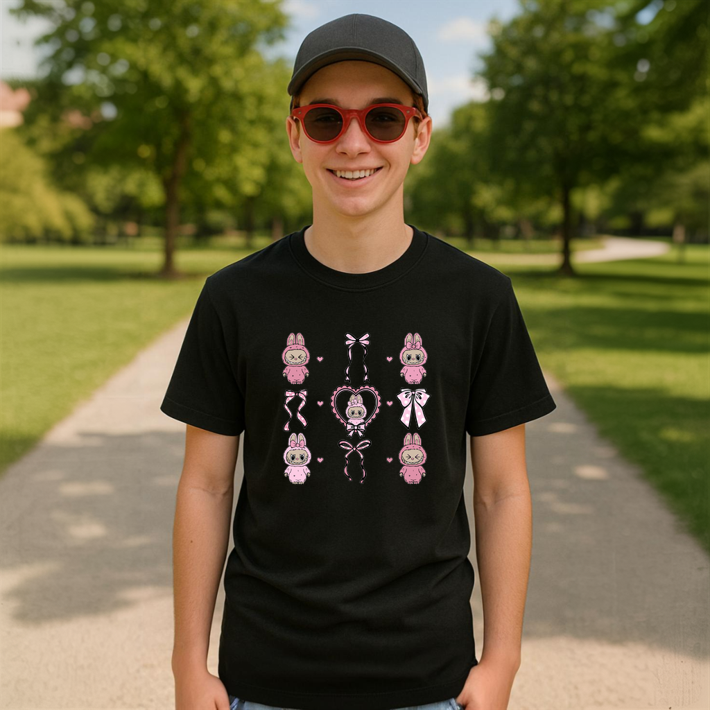 Tricou Labubu roz fundite, Unisex Dama si Barbat | Copii