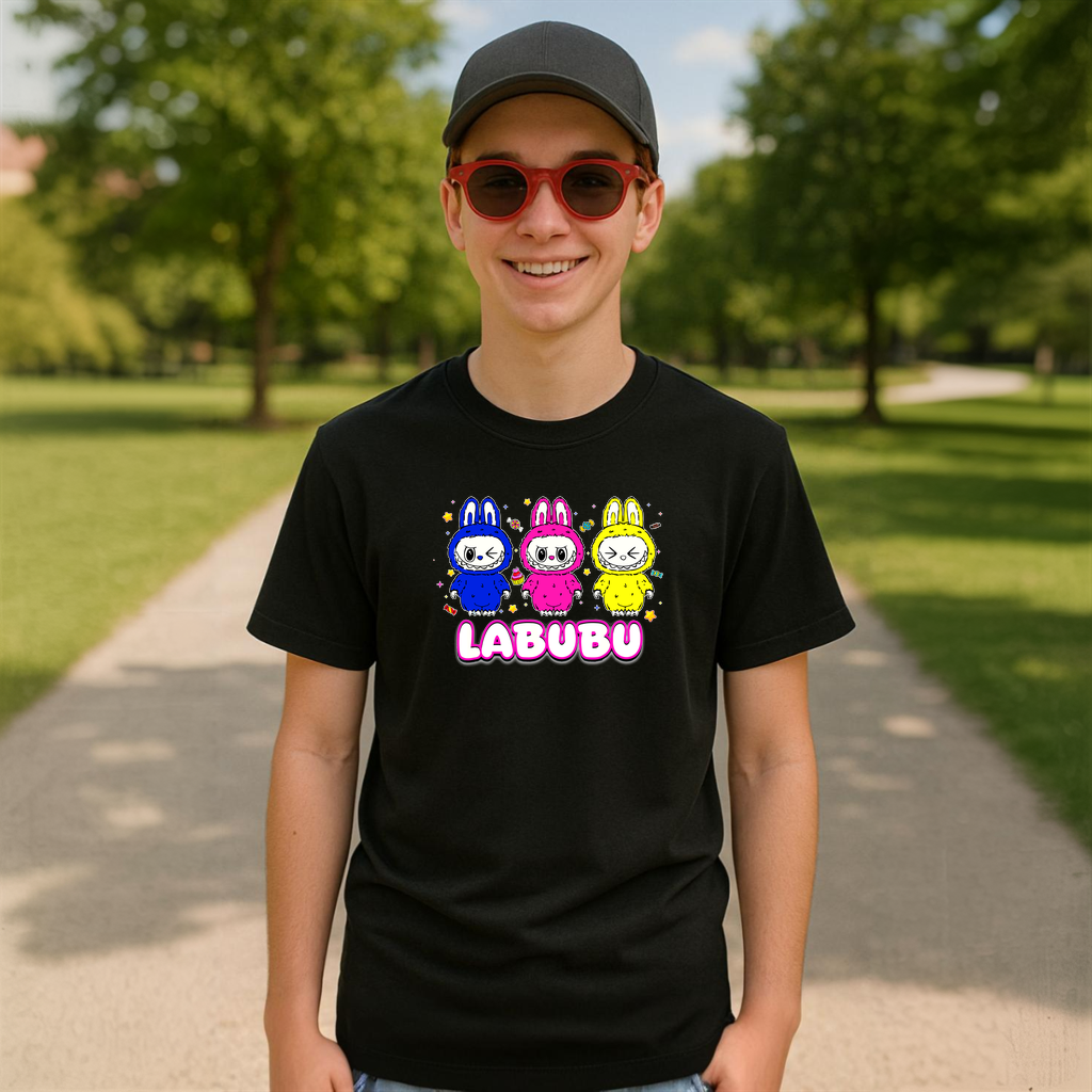 Tricou Labubu trio colorat, Unisex Dama si Barbat | Copii 
