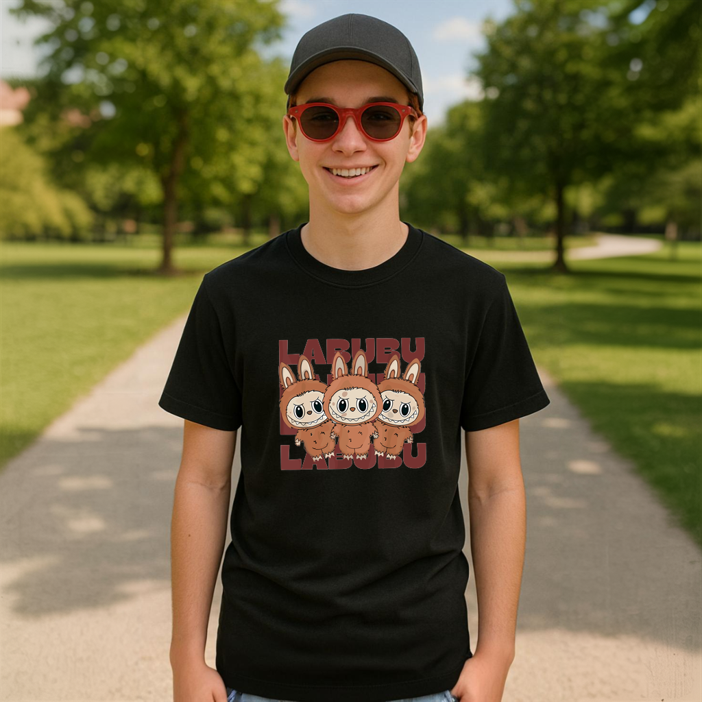 Tricou Labubu trio maro, Unisex Dama si Barbat | Copii 