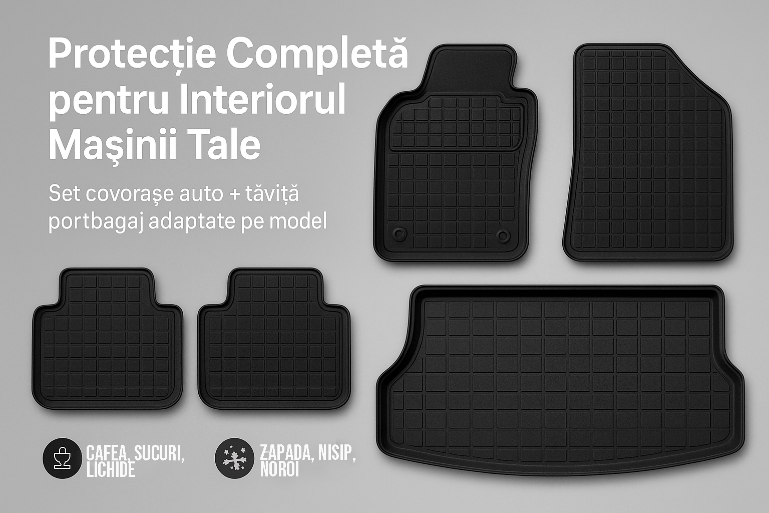 Set Covorase Auto Si Tavita Portbagaj BMW Seria 3 (F30, F80) din 2011-2018, Cauciuc, Protectie Porbagaj, 4x Stickere auto cu BMW