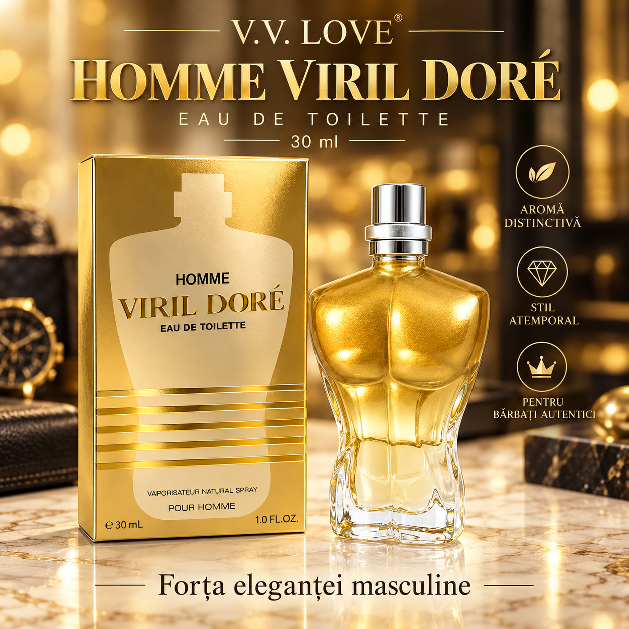Apa de toaleta barbati V.V. LOVE Homme Viril Dore EDT 30 ml