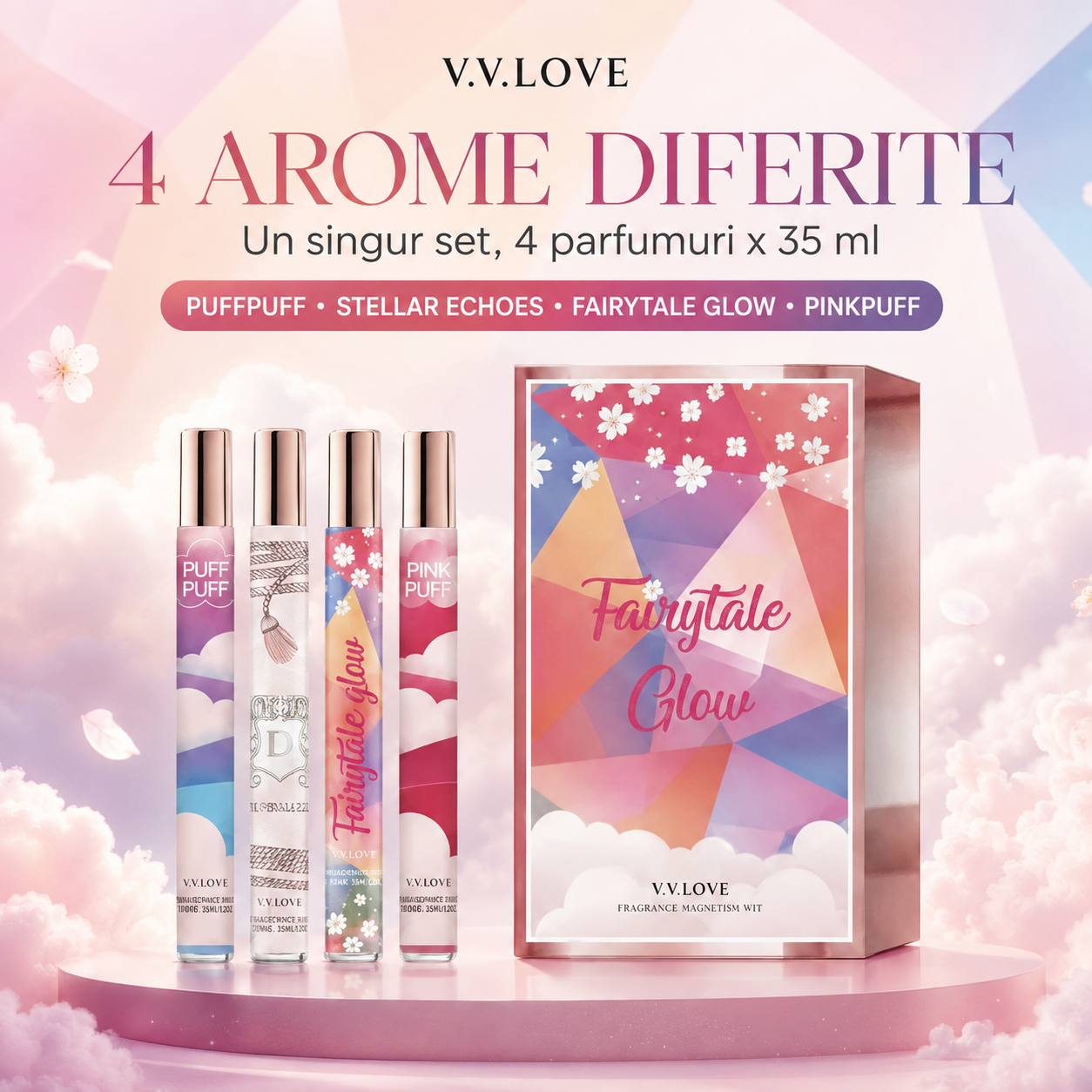 Colecția de parfumuri V.V. Love Fairytale Glow Colecția V.V. Love Fairytale Glow cu 4 parfumuri pentru femei