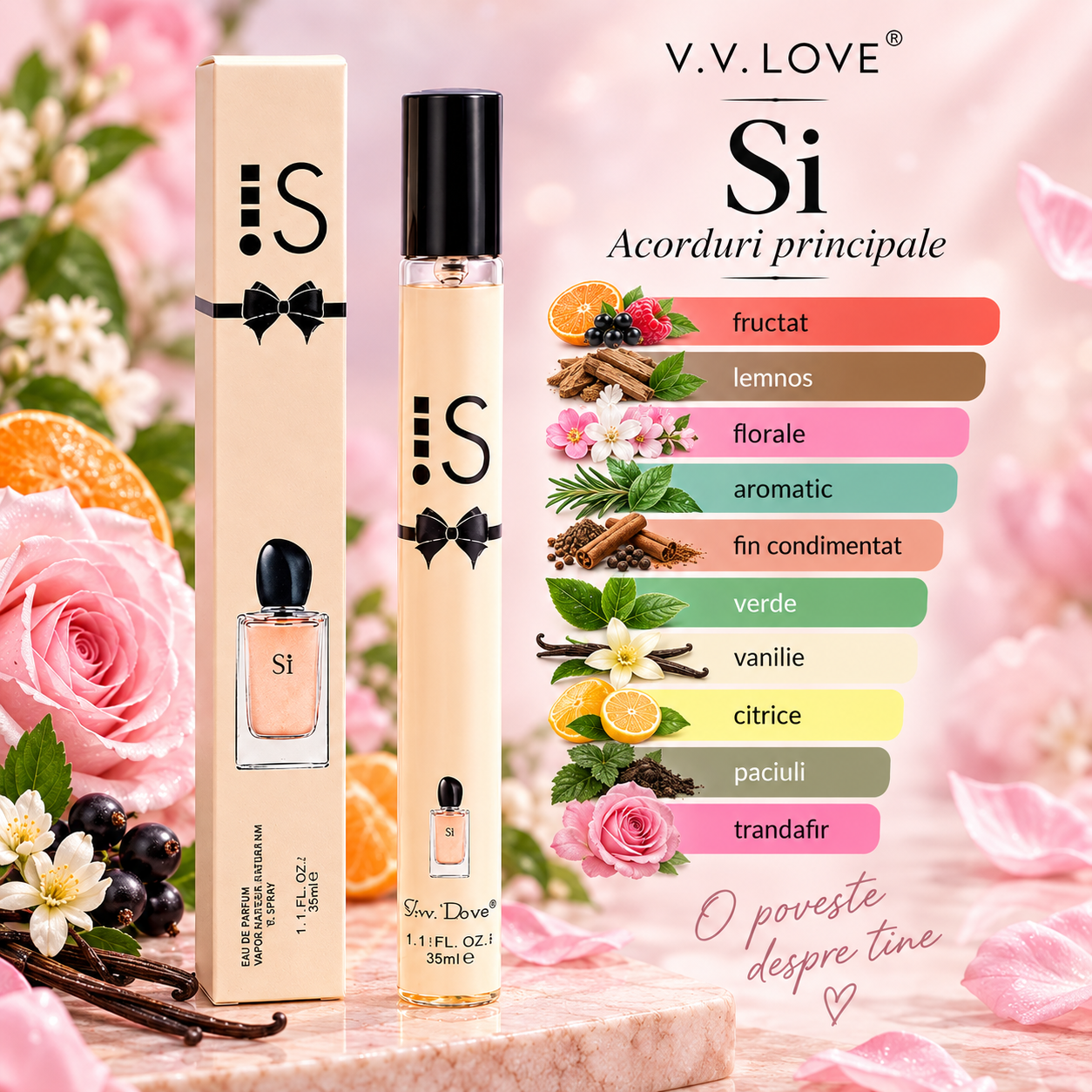Parfum Si V.V. Love cu trandafir de mai neroli si osmanthus