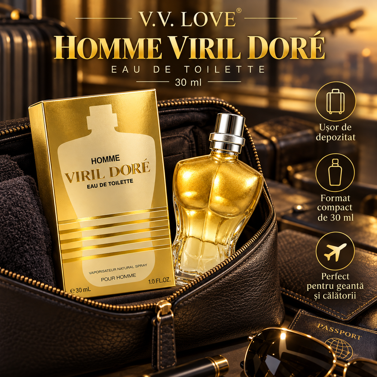Flacon parfum barbatesc V.V. LOVE Homme Viril Dore EDT