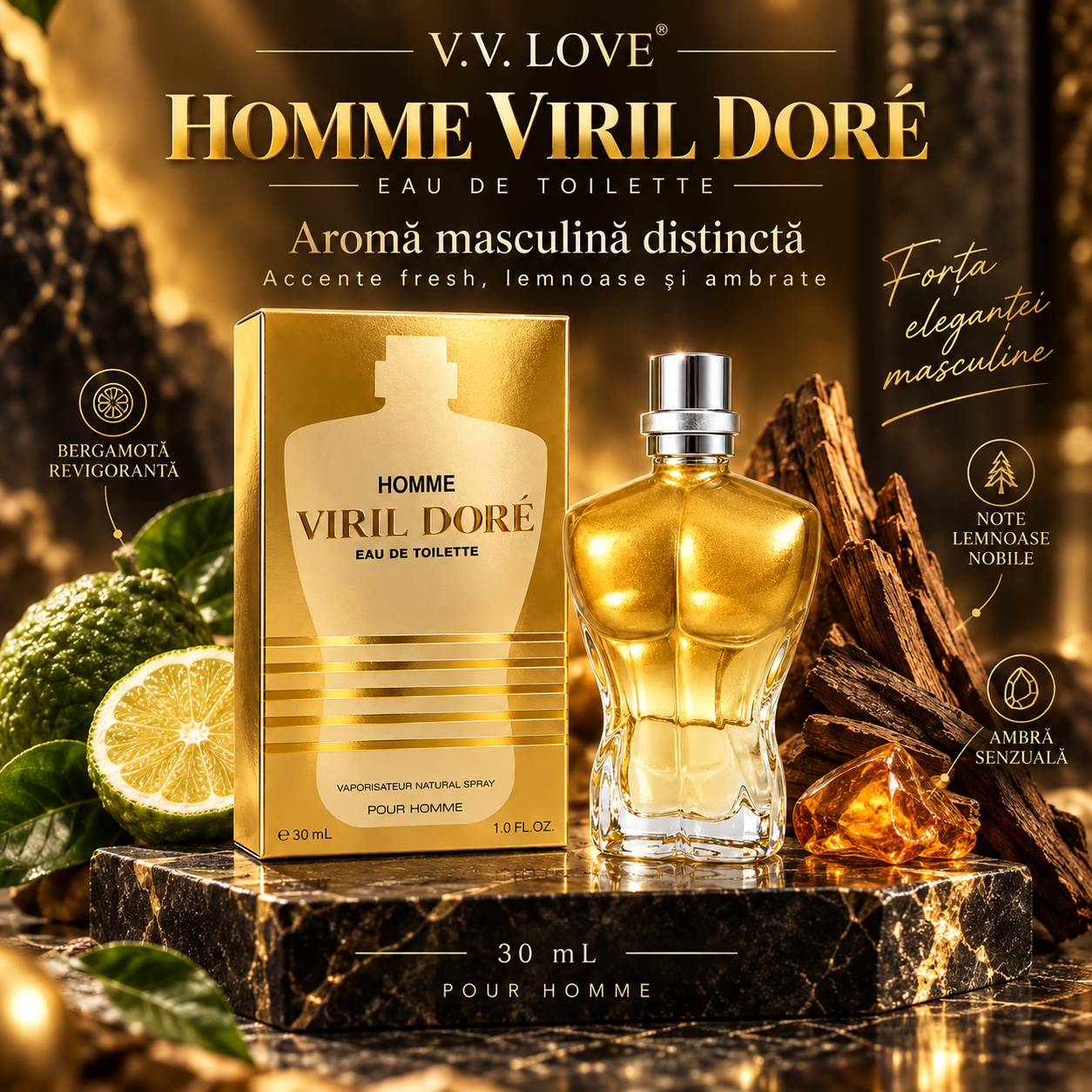 Apa de toaleta Homme Viril Dore EDT 30 ml pentru barbati
