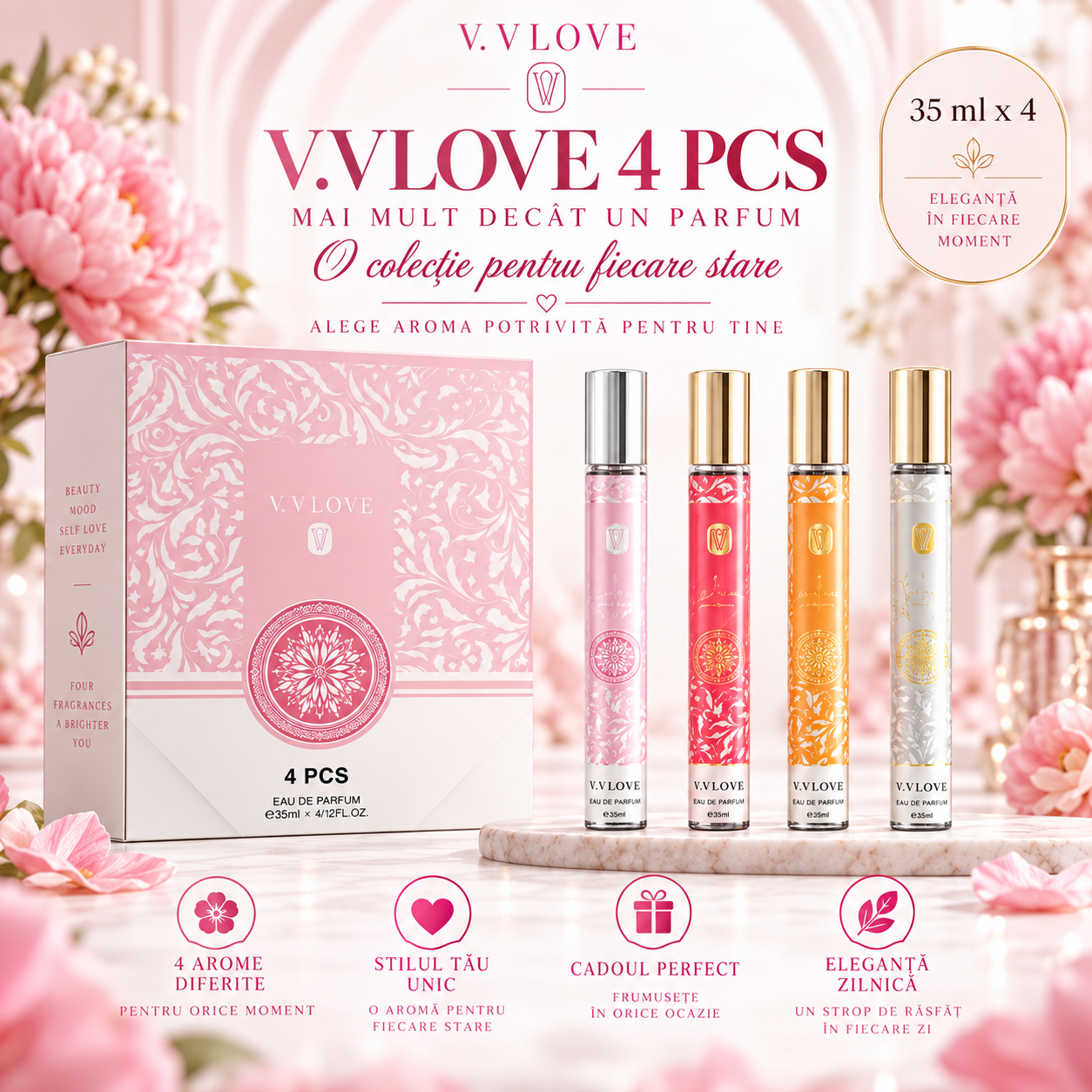 VV Love set 4 recipiente compacte de 35 ml usor de transportat