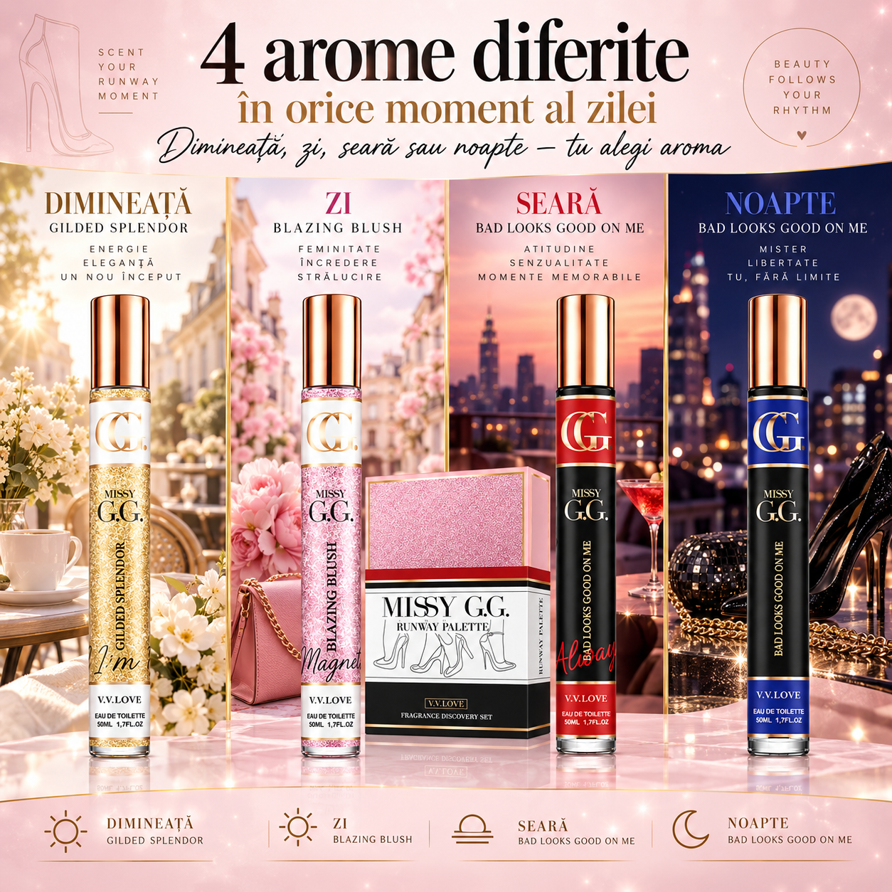 VV Love set 4 recipiente de 35 ml usor de transportat