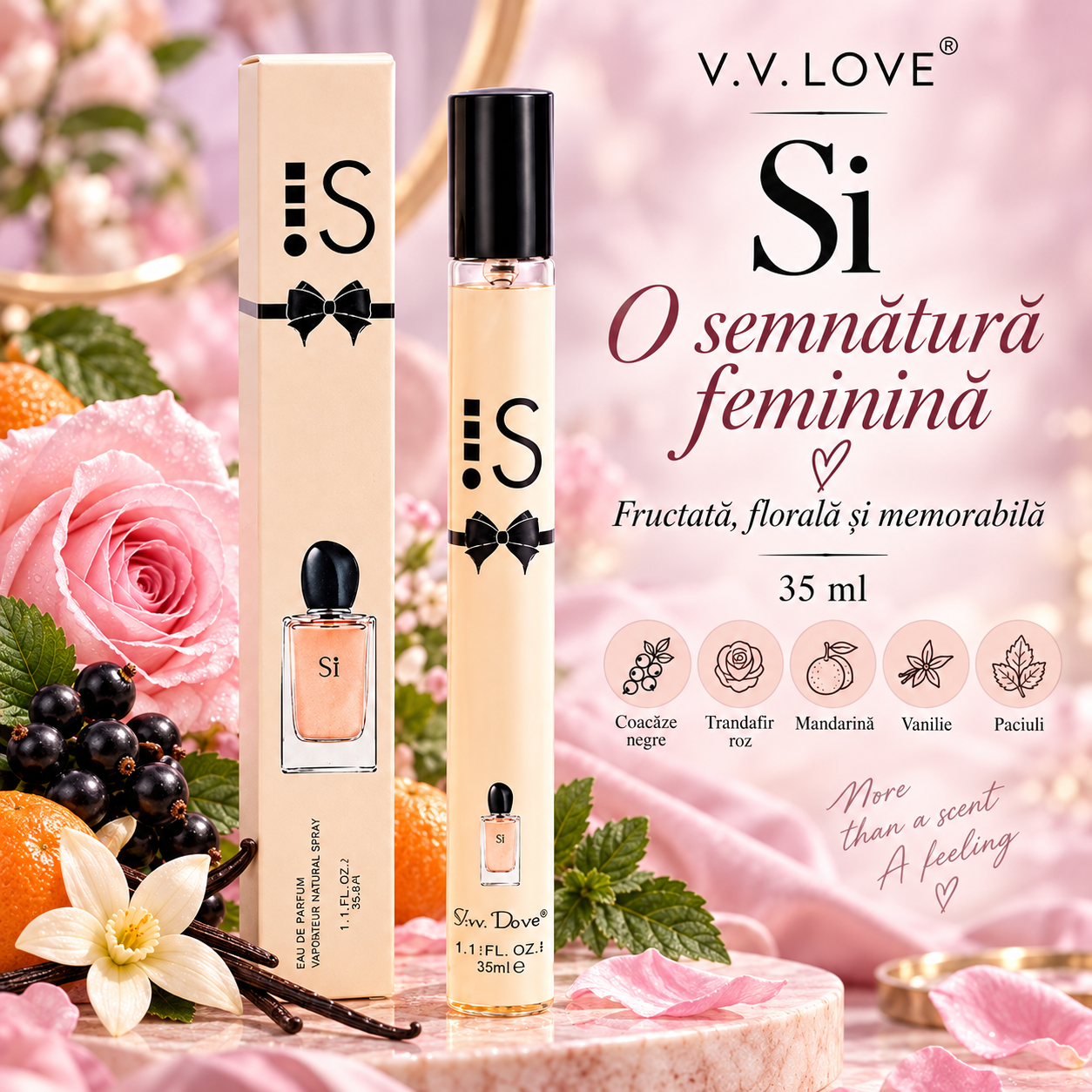 Parfum Si V.V. Love 35 ml compact si usor de transportat