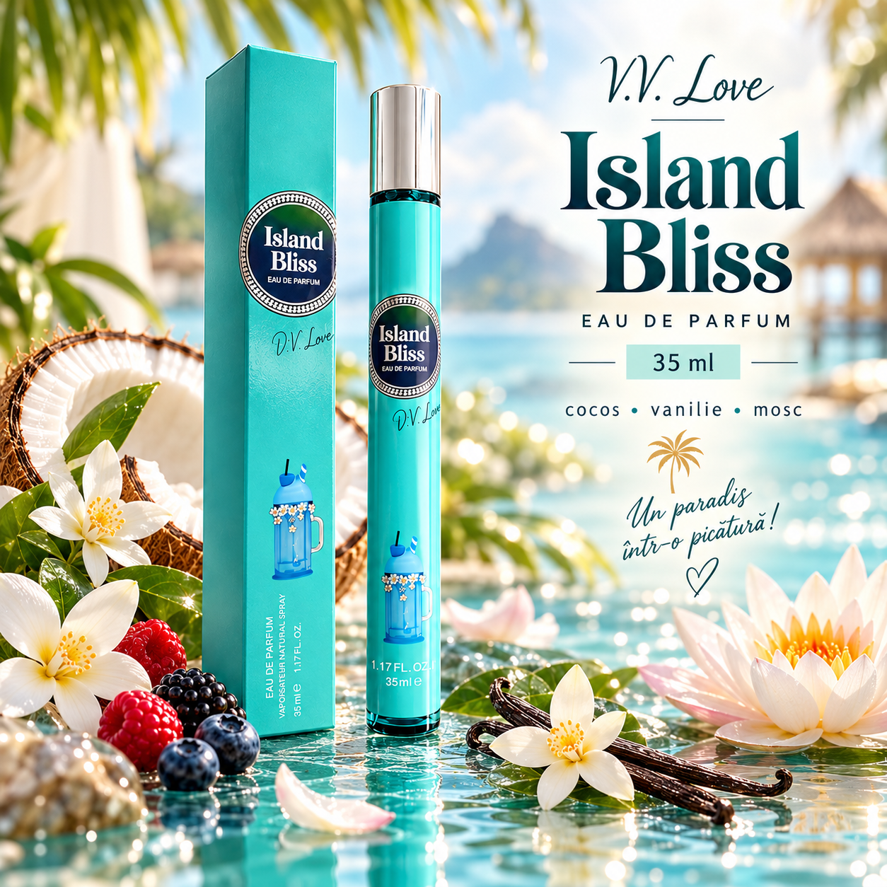 Parfum Island Bliss V.V. Love 35 ml compact si usor de transportat