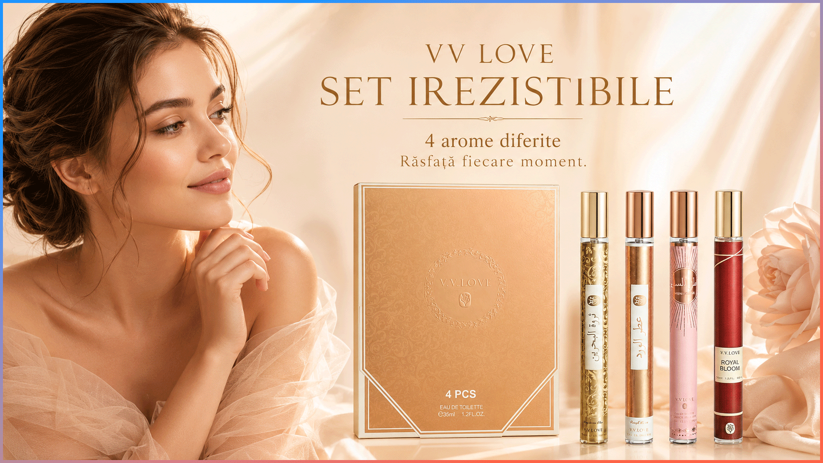 V.V. Love Irezistibile - Set 4 parfumuri pentru femei x 35 ml Set 4 parfumuri V.V. Love Irezistibile pentru femei 4 x 35 ml Sapphire Royal Bloom Aurora Mist Rosed Attor