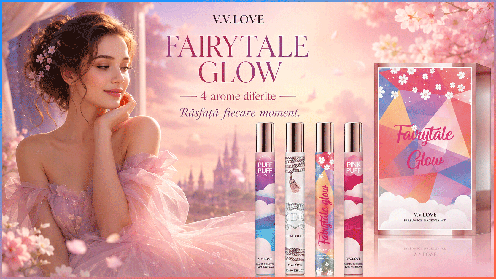 V.V. Love Fairytale Glow - Set 4 parfumuri pentru femei x 35 ml Set 4 parfumuri V.V. Love 35 ml pentru femei Fairytale Glow Puff Puff Stellar Echoes Pink Puff